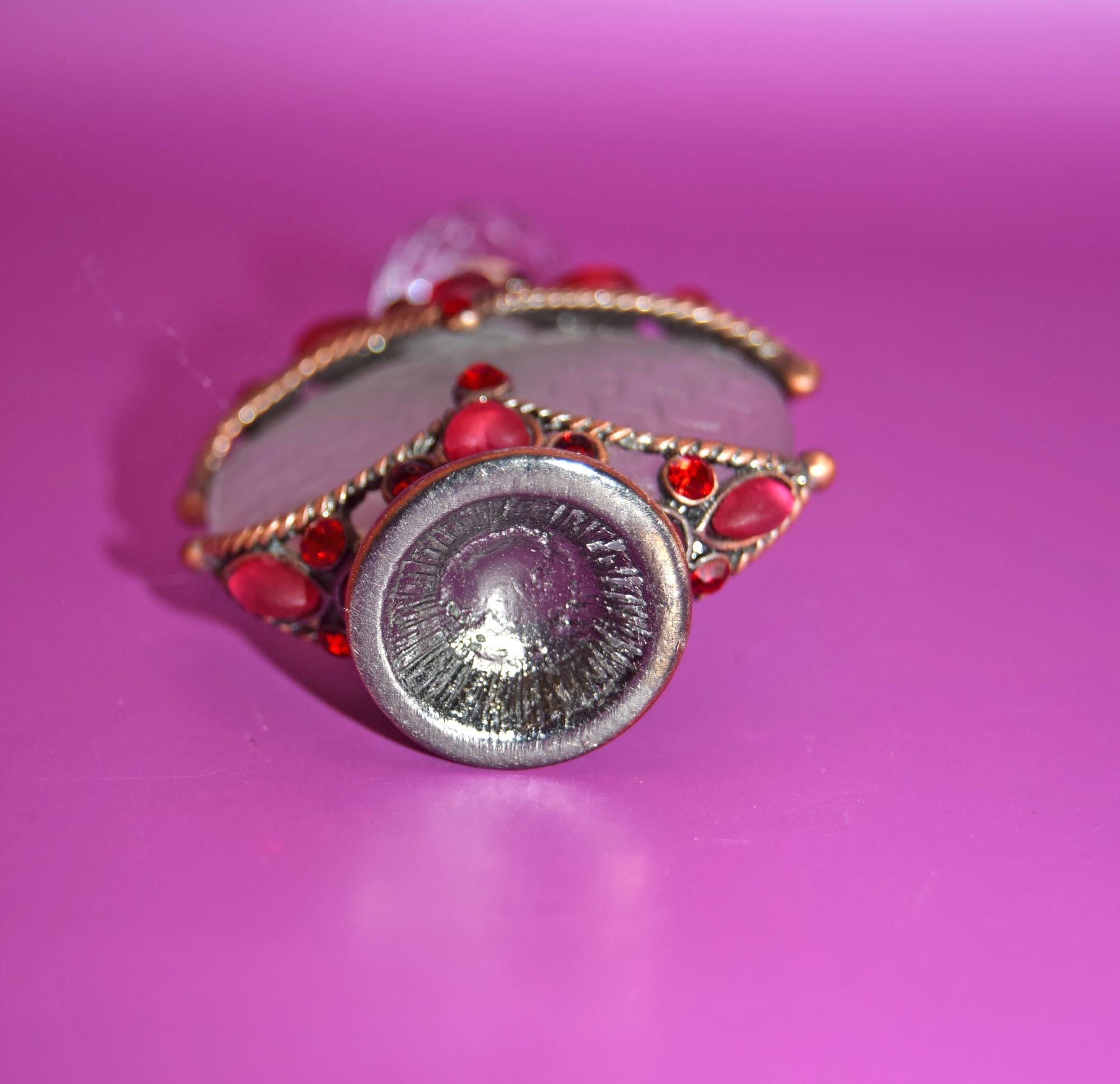 Vintage Perfume Bottle: 1940s Rhinestone Bronze Basket, Crystal Finial