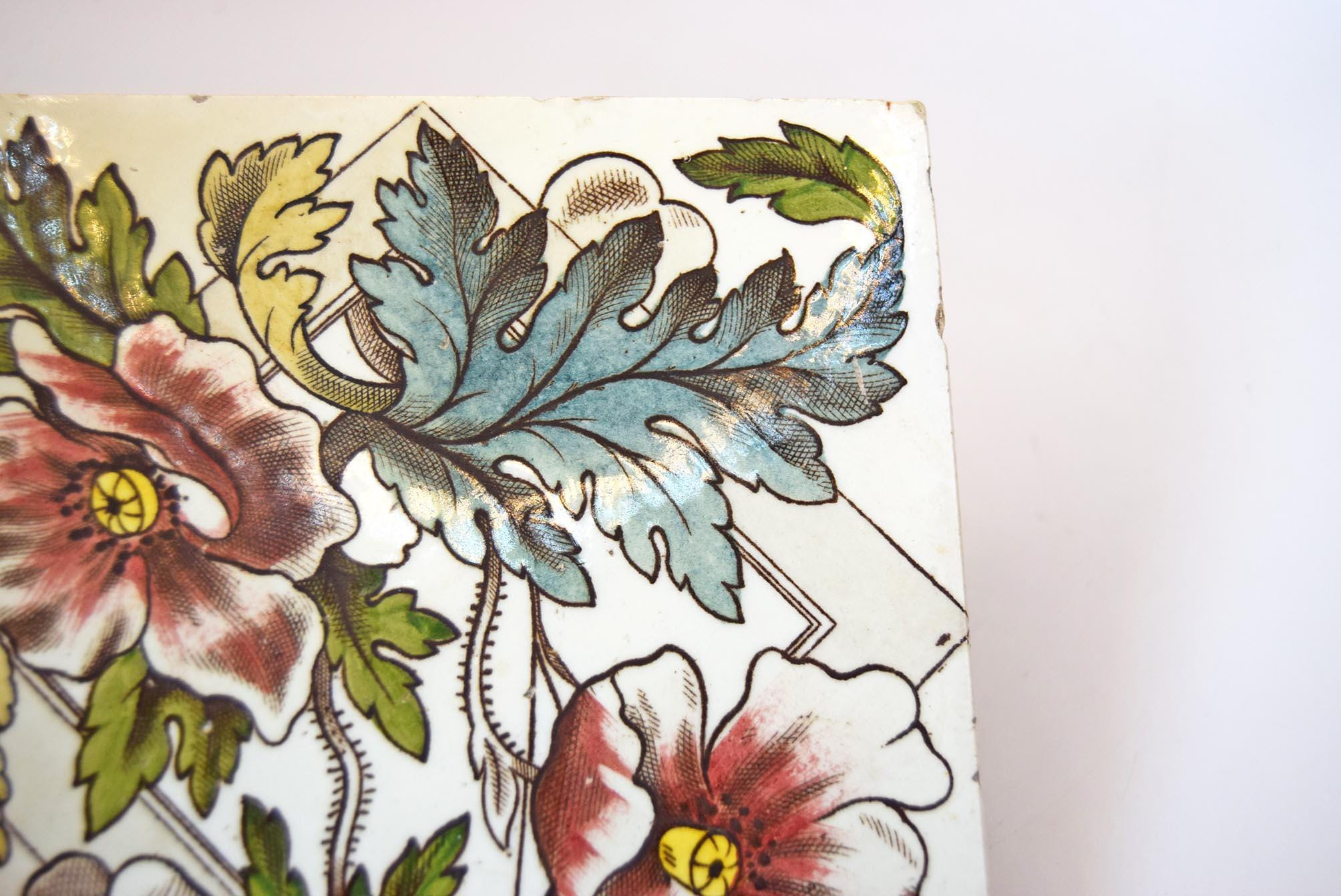 Vintage Sherwin Floral Tile: Antique Art Nouveau Design