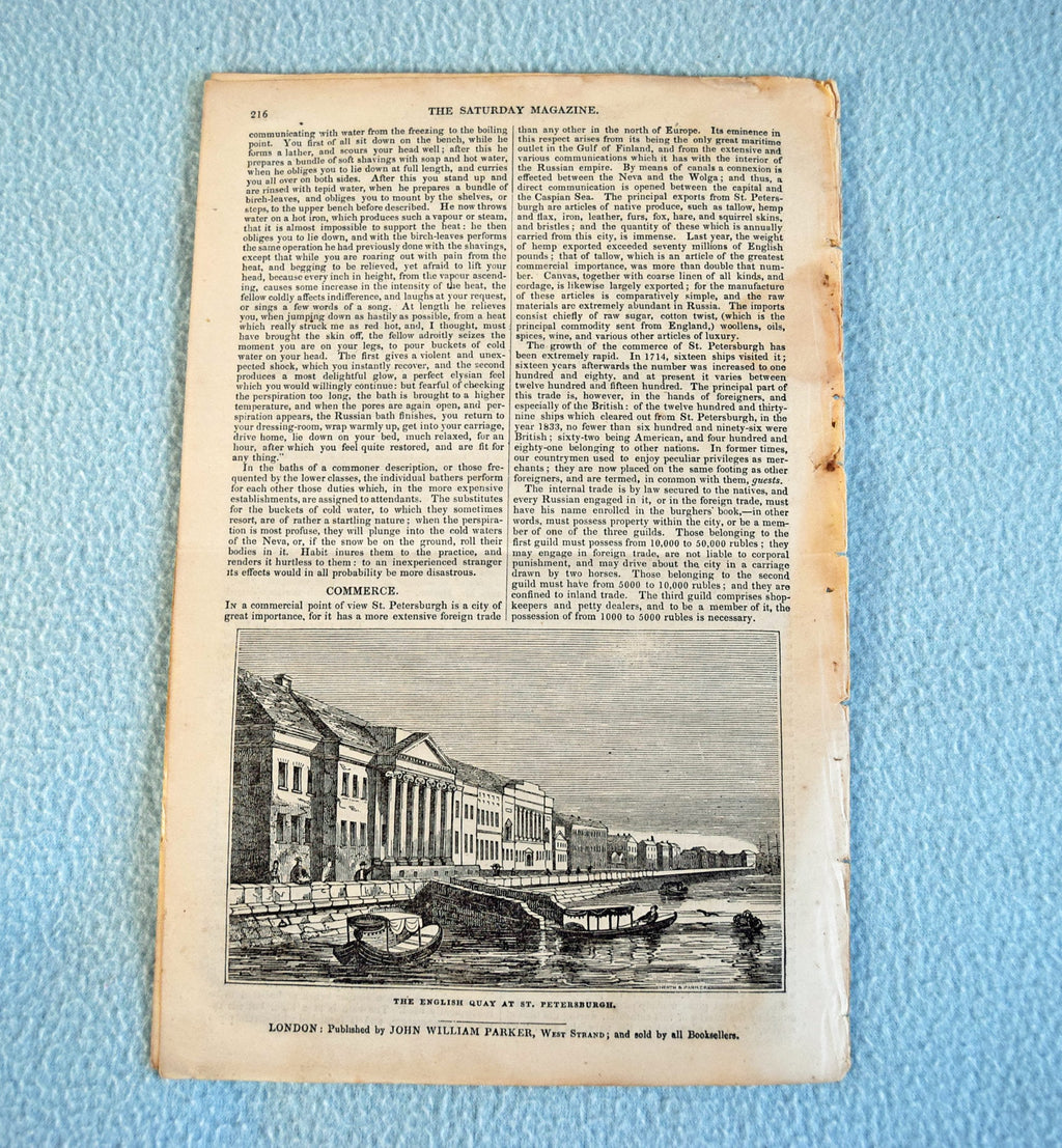 1834 Saturday Magazine November  No. 155 Supplement St. Petersburg
