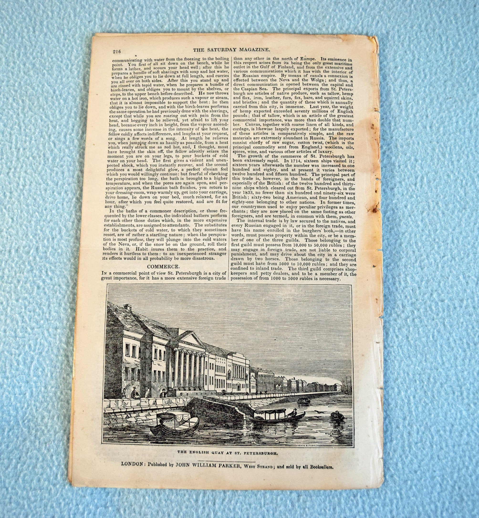 1834 Saturday Magazine November  No. 155 Supplement St. Petersburg