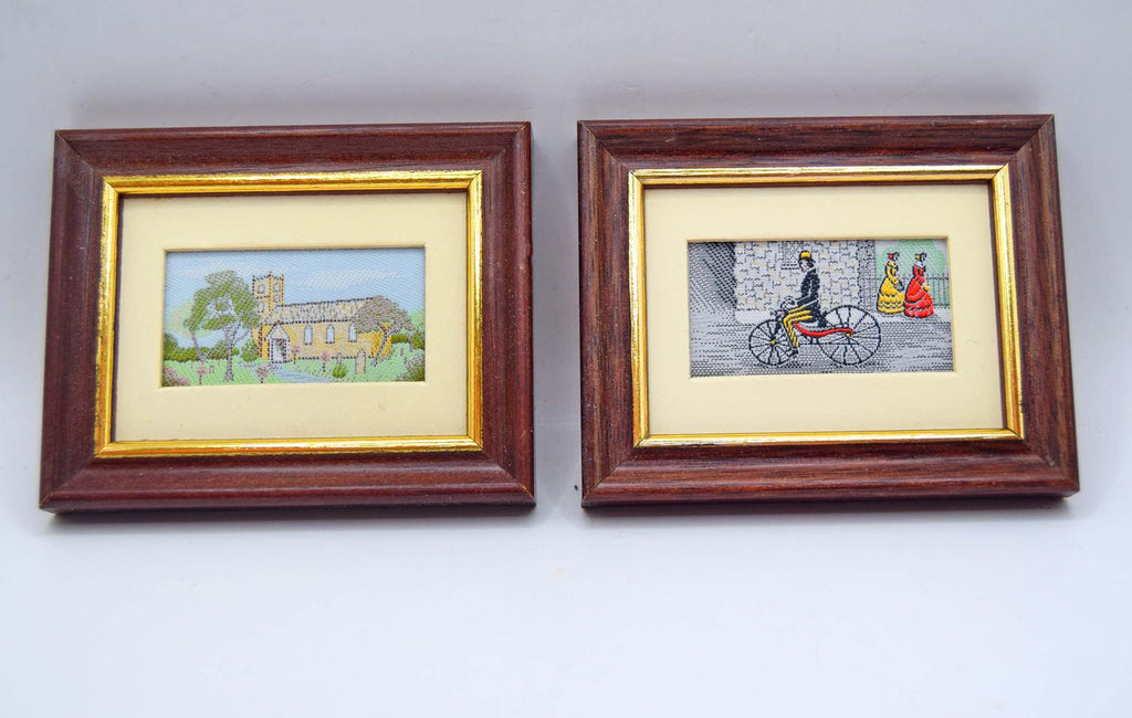 RARE Vintage Miniatures Stevengraph Framed Silk Woven Embroidered