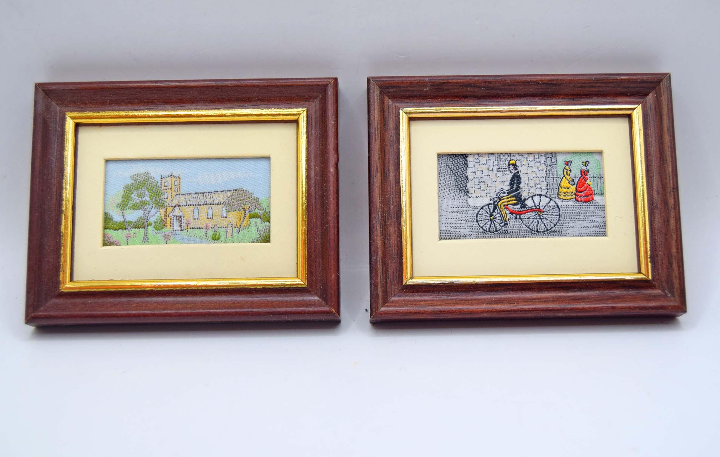 RARE Vintage Miniatures Stevengraph Framed Silk Woven Embroidered