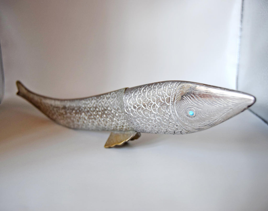 Vintage  Letter Opener Fish-Shaped Silver Metal  & Sheath – Nautical – Ocean-Inspired Desk Accessory