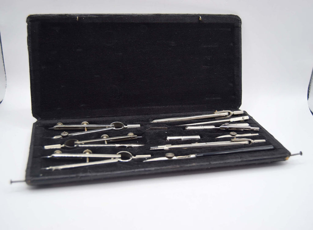 Antique Anker COMPLETE Drawing Instrument Set - Precision Compass Technical Draughtsman c1940s