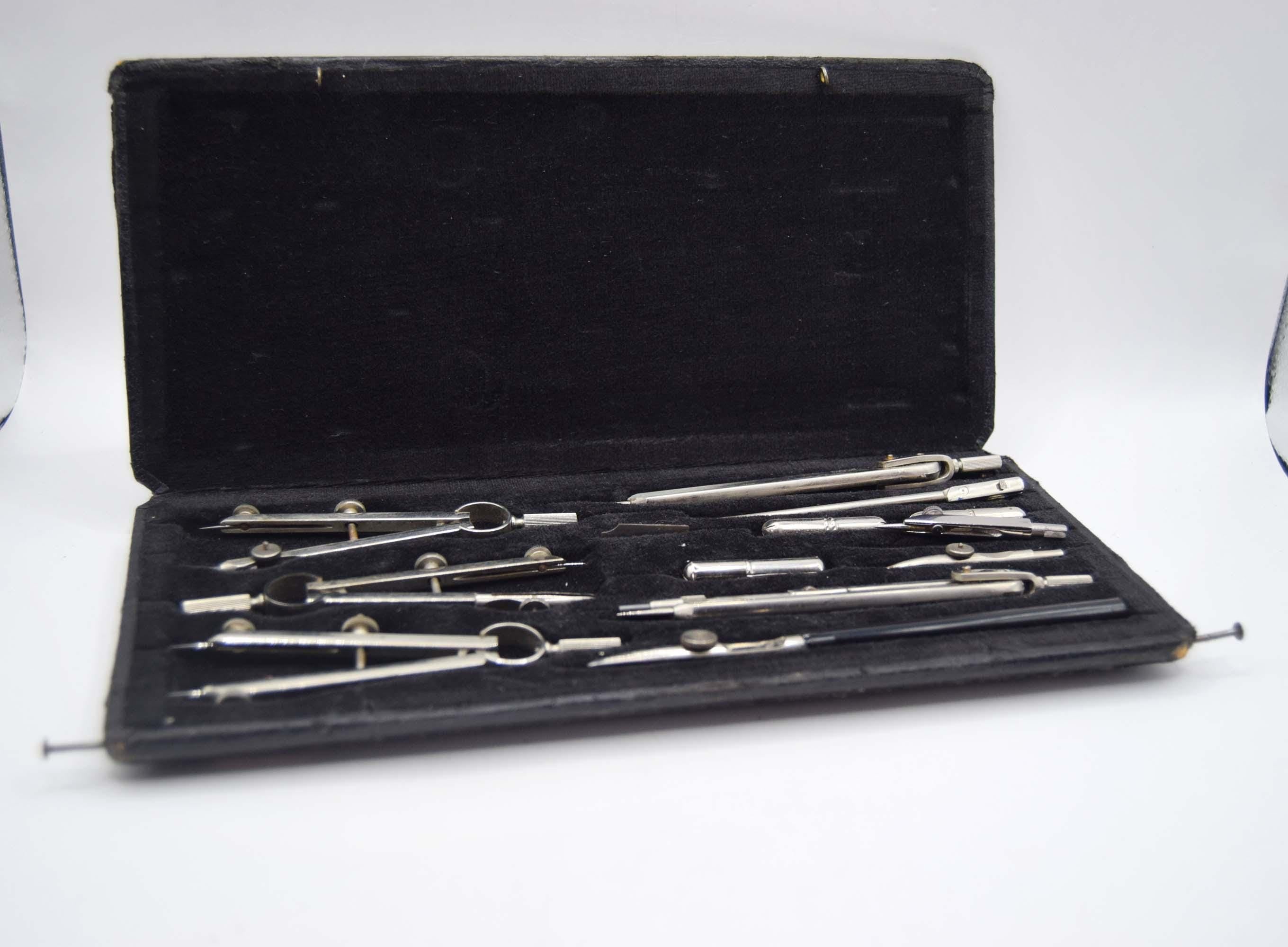 Antique Anker COMPLETE Drawing Instrument Set - Precision Compass Technical Draughtsman c1940s