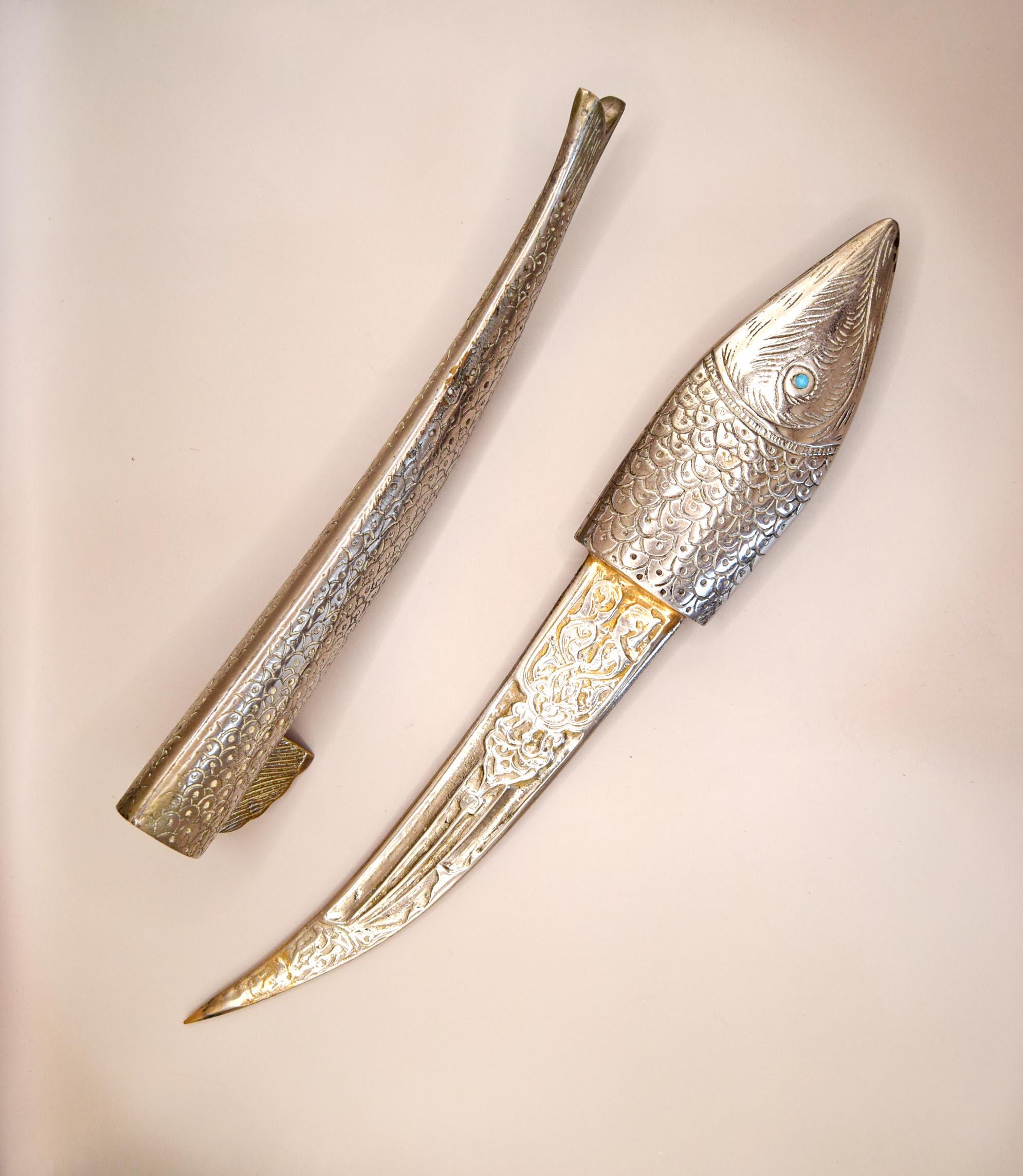 Vintage  Letter Opener Fish-Shaped Silver Metal  & Sheath – Nautical – Ocean-Inspired Desk Accessory