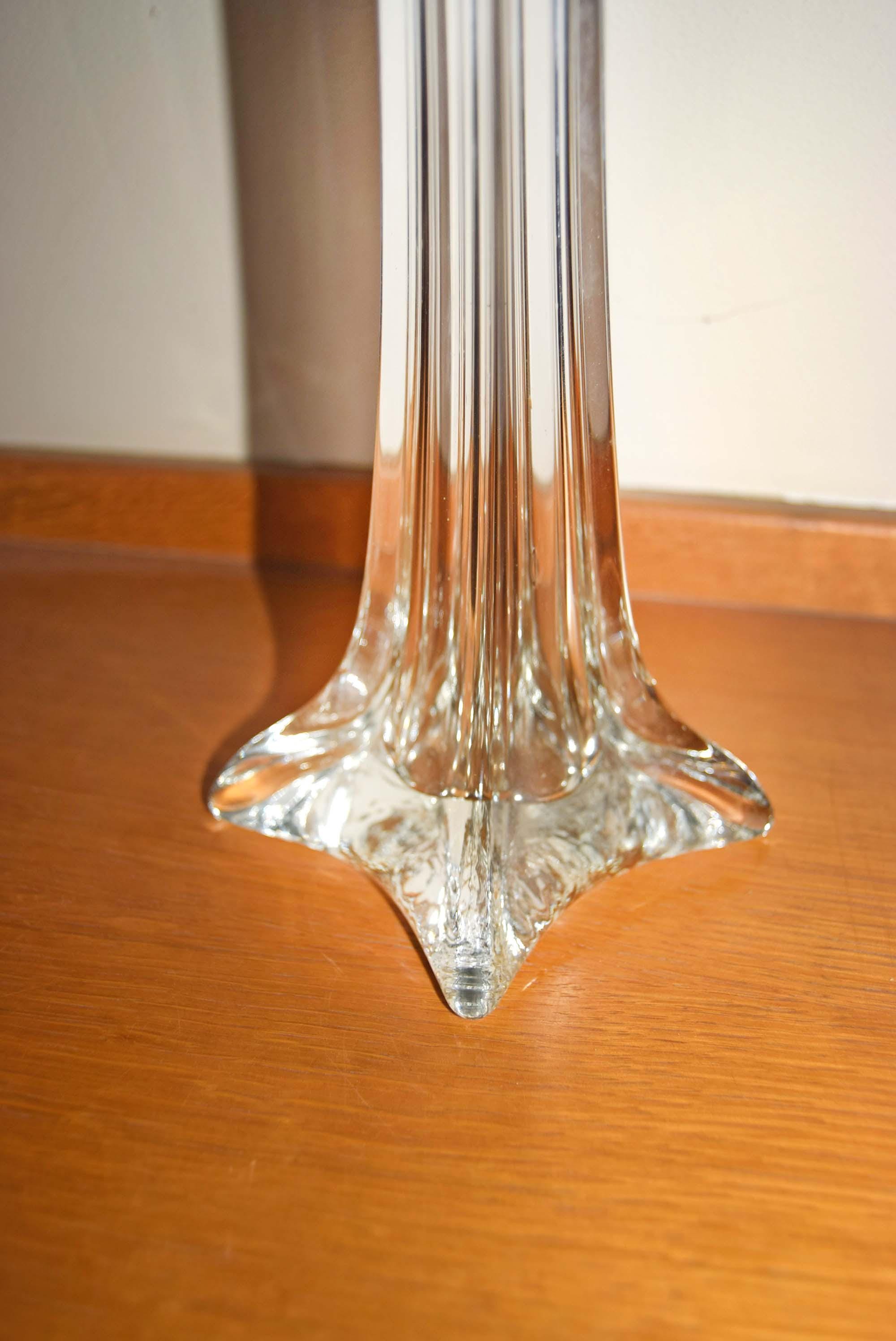 French Art Glass Tall Slim Vase 15 3/4" Footed Base c1950s Mint condition