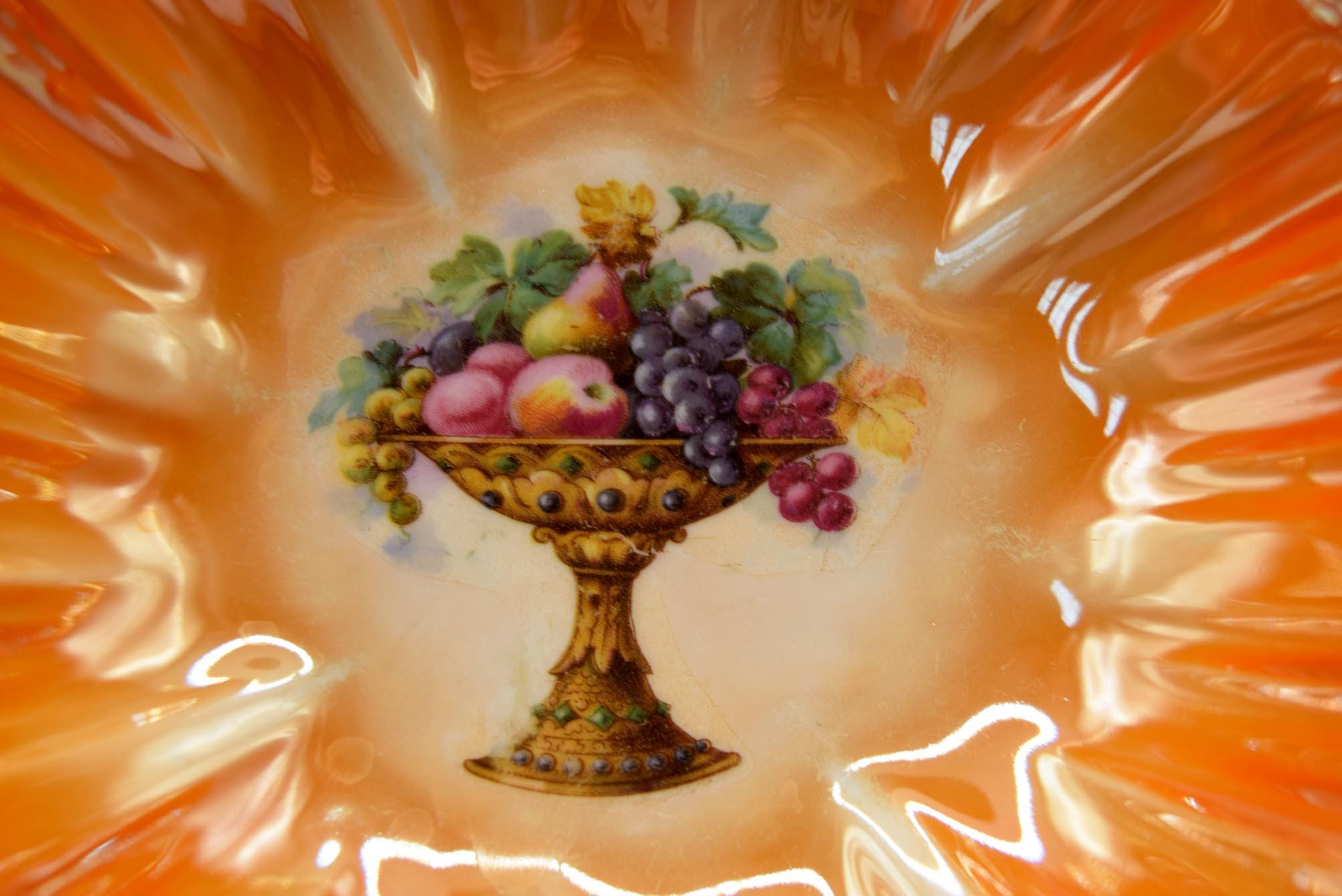 Antique Victoria Czechoslovakia Lustre Ware Bowl~ Orange~ Fruit Design c1920