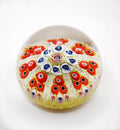 Scottish Strathearn Millefiori 8 Spoke Cartwheel Latticino Glass Paperweight c1970s
