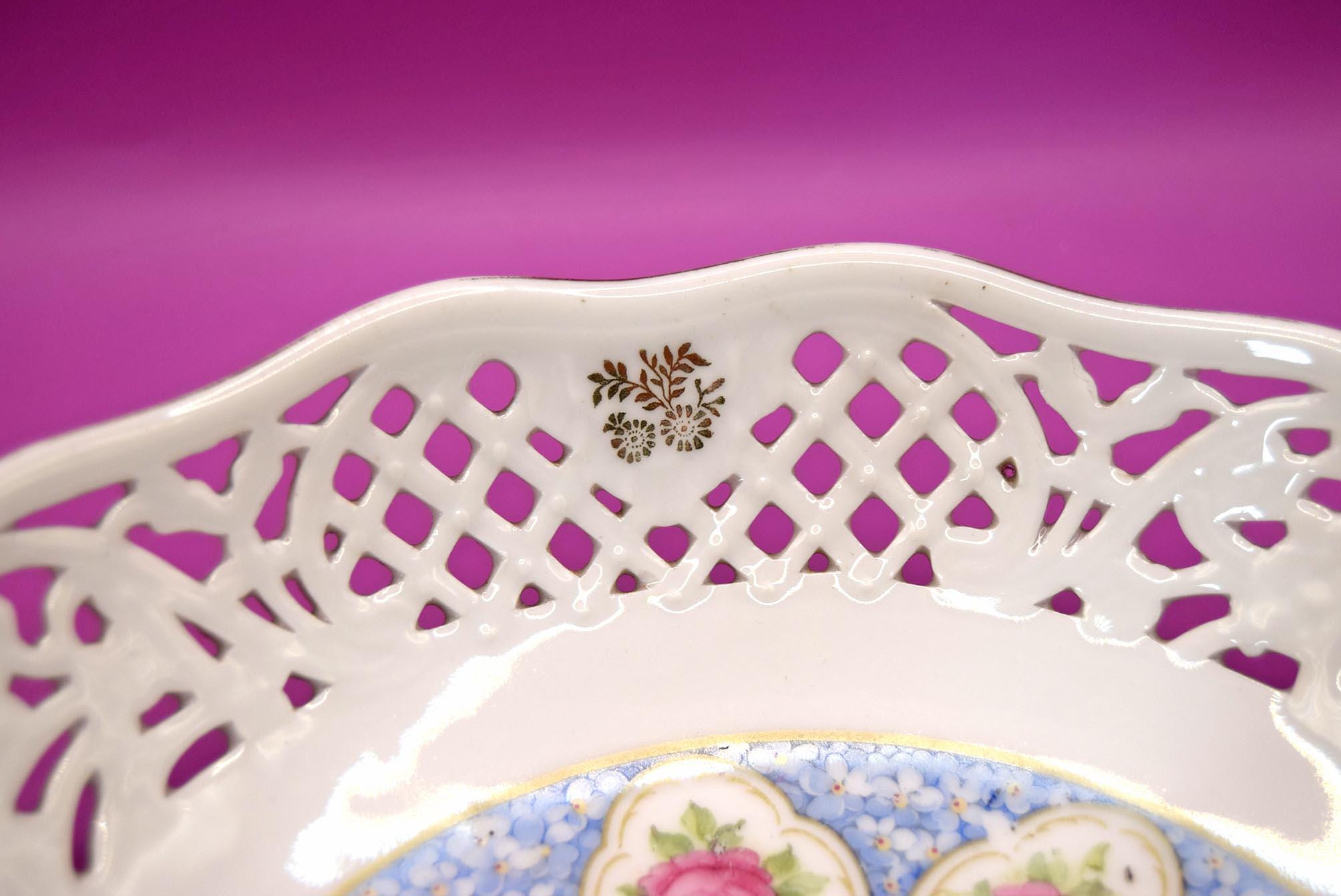 Antique Schumann Bavaria Reticulated Porcelain Fruit Bowl c1930s.....Rare Pattern
