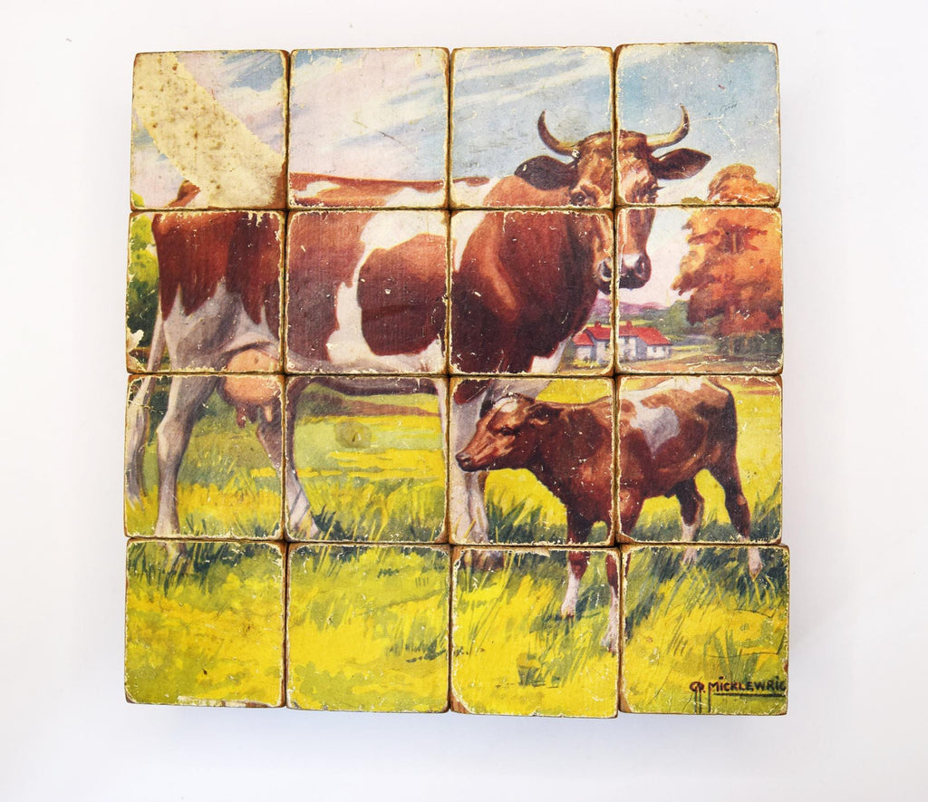 Antique Wooden Block Jigsaw Puzzle Illustrated by G.P.Micklewright c1950s