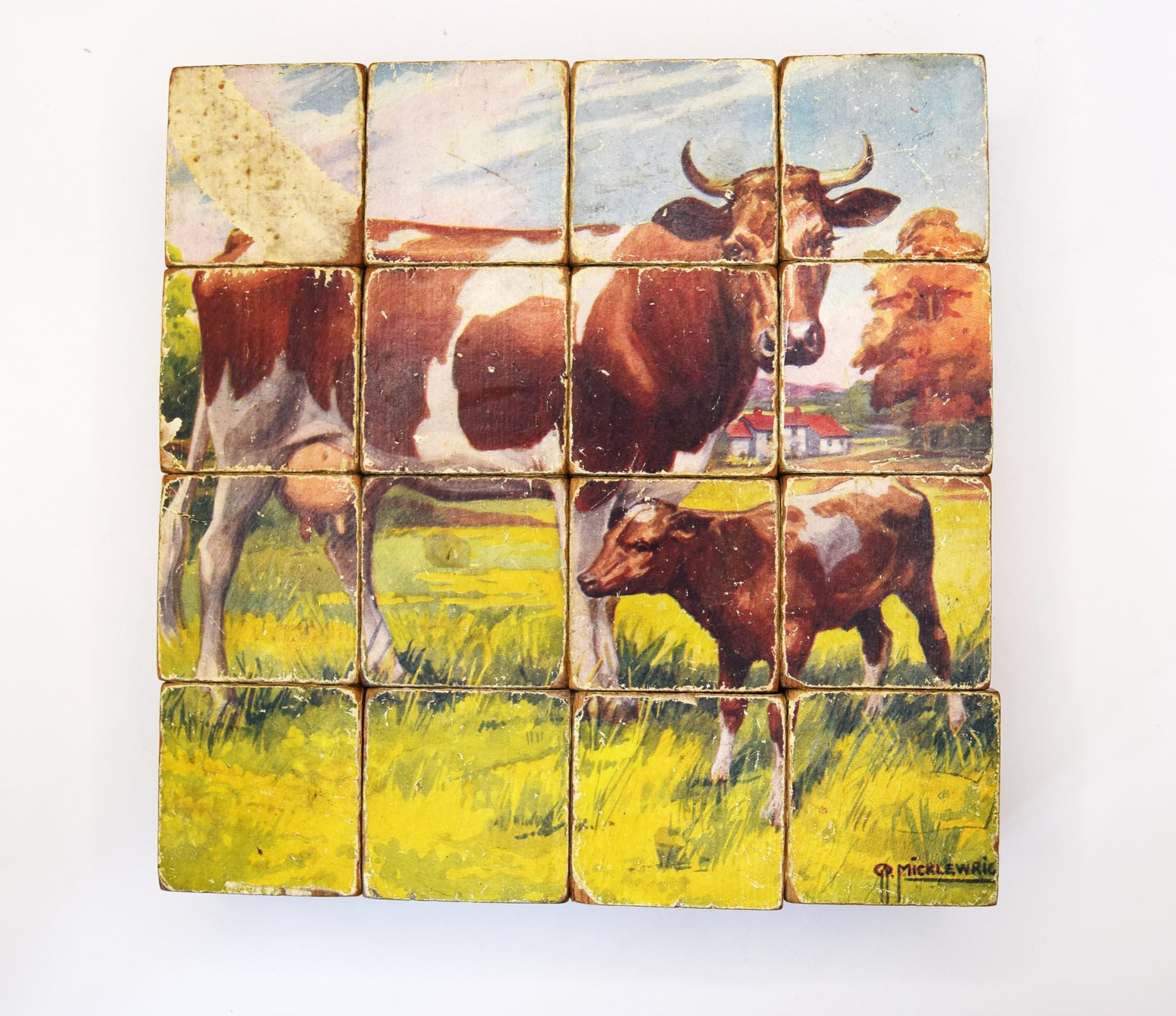 Antique Wooden Block Jigsaw Puzzle Illustrated by G.P.Micklewright c1950s