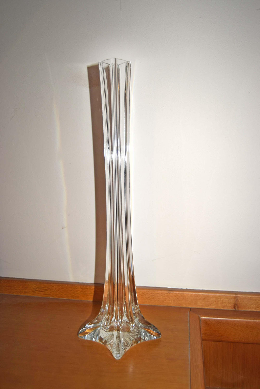 French Art Glass Tall Slim Vase 15 3/4" Footed Base c1950s Mint condition