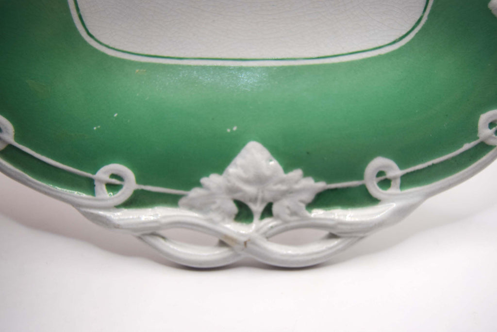 Rare Antique Minton "Opaque Porcelain" Footed Dish â€“ 1840s - Green & White Vine Pattern 5017