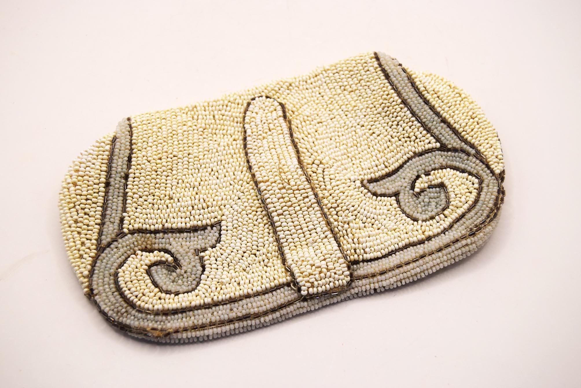 Vintage French Art Deco Beaded Evening Bag Purse with Hand Strap c1920s
