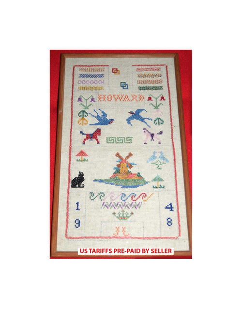 Antique 1948 Cross Stitch Embroidery Framed Sampler
