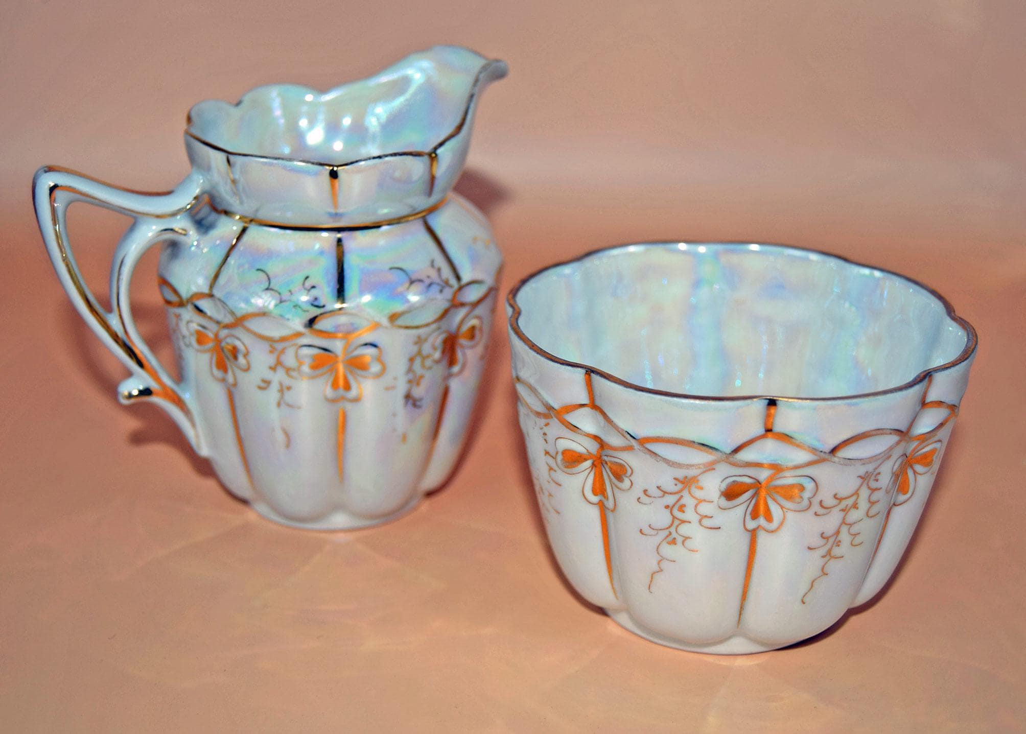 Vintage S C H Handmalerei Lustreware Milk Jug and Sugar Bowl