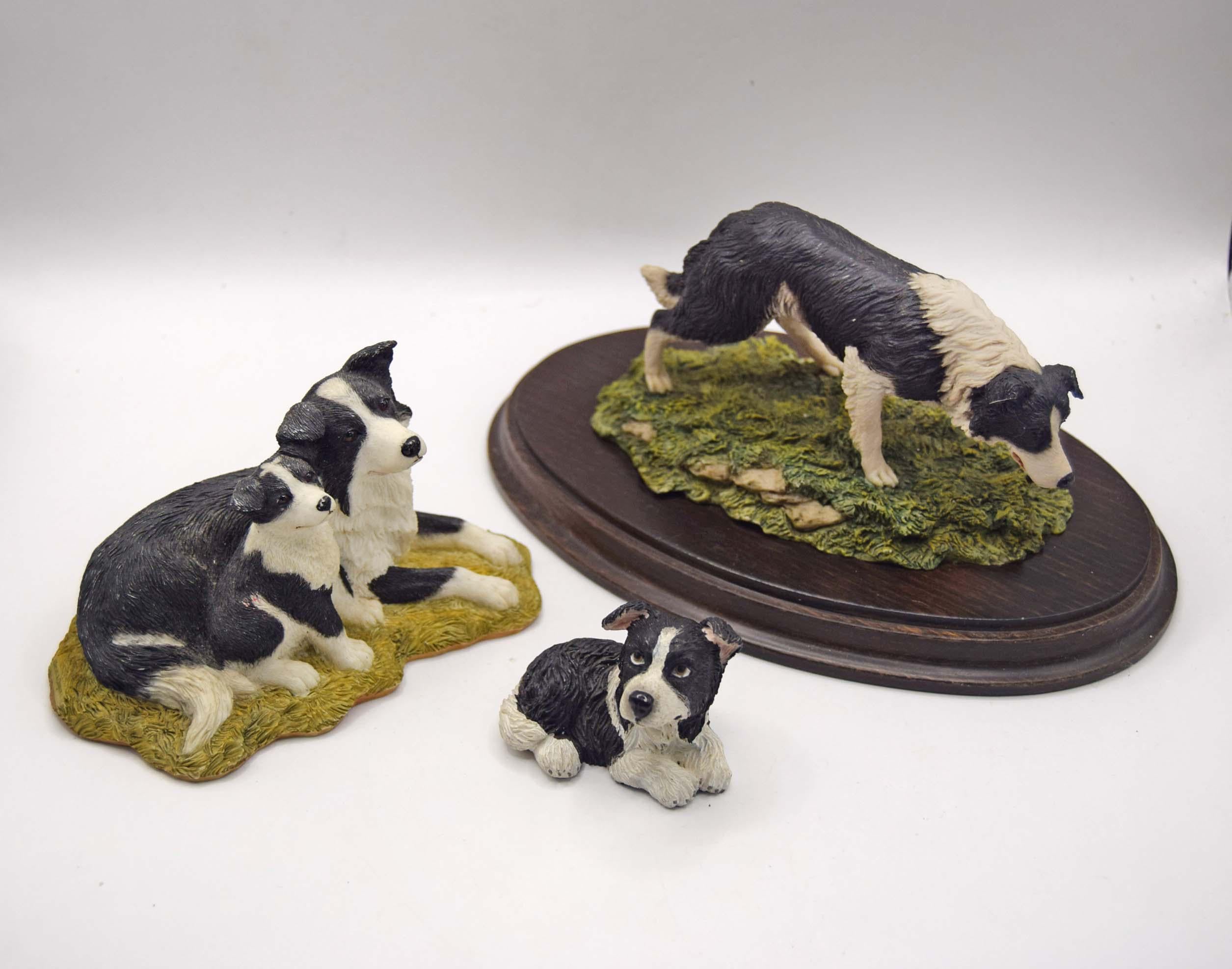 Collection of 3 Border Collie Sheep Dog figurines inc. Sherratt & Simpson and Country Artists