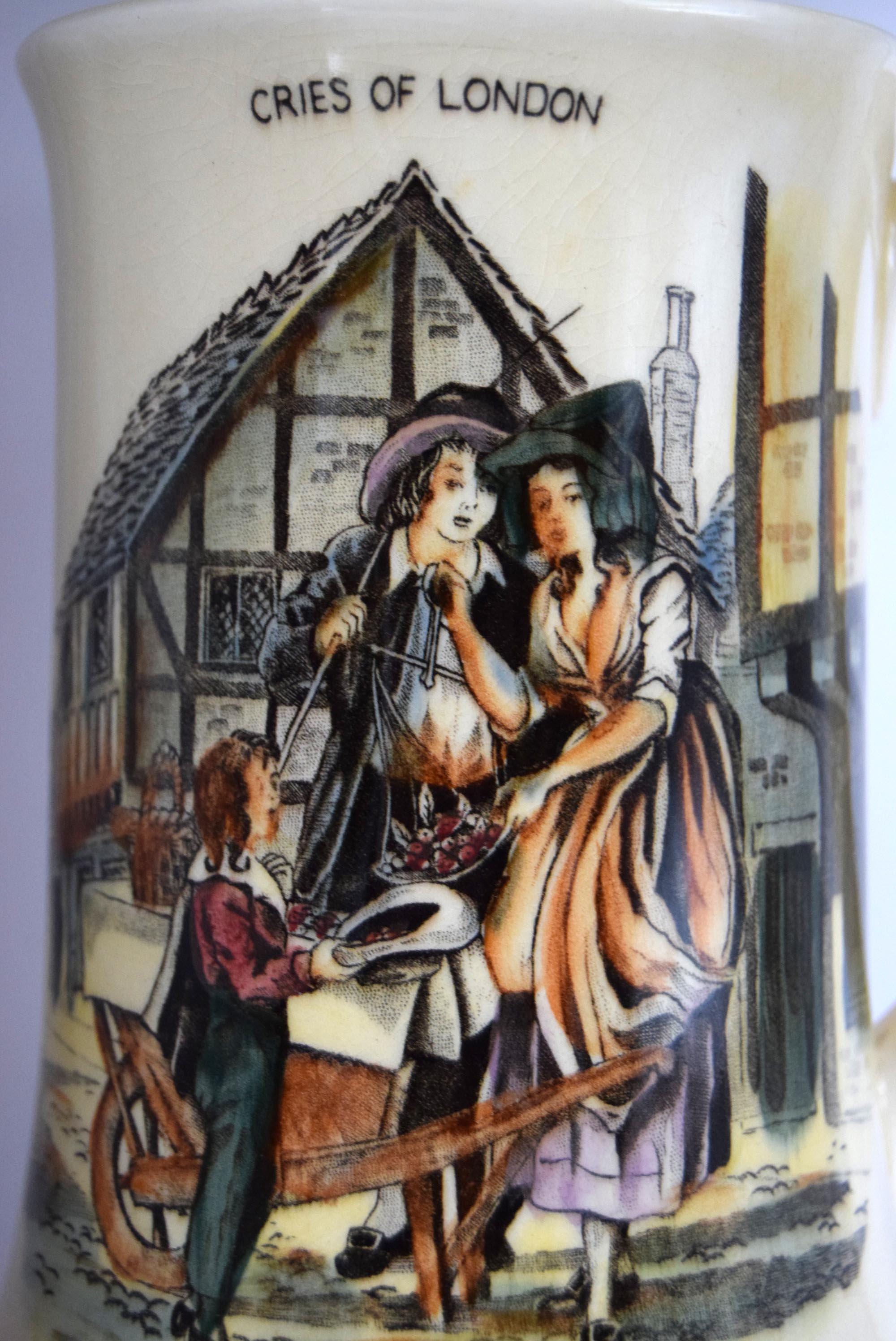 Pair of Rare Vintage 'Cries of London' by Crown Devon Fieldings Mugs Tankards  c1940
