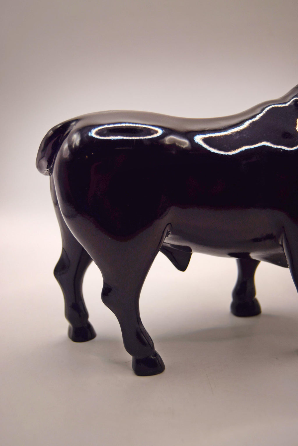Rare Large Vintage Black Bull Sculpture Figurine | Black gloss finish | Heavy quality