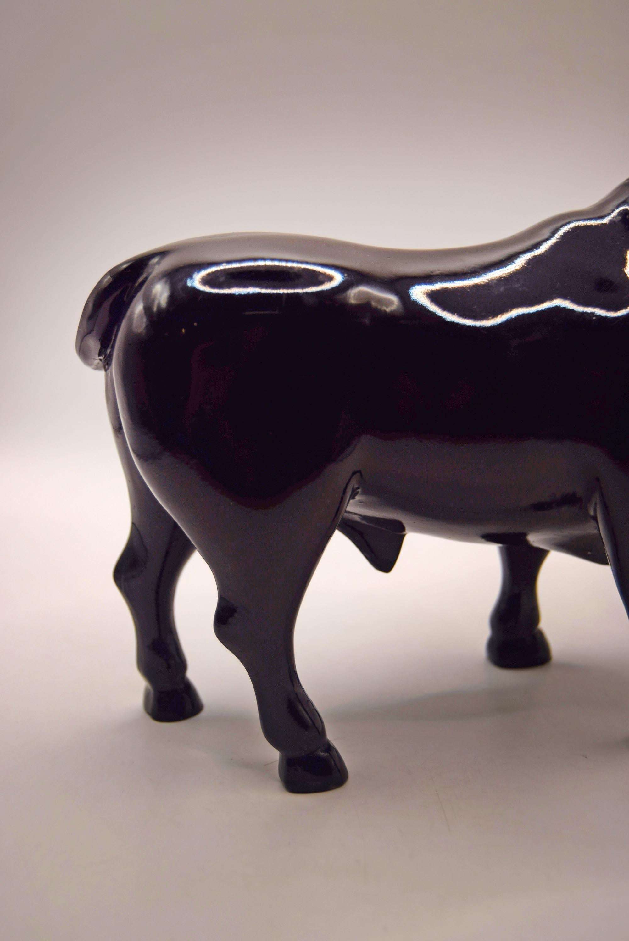 Rare Large Vintage Black Bull Sculpture Figurine | Black gloss finish | Heavy quality