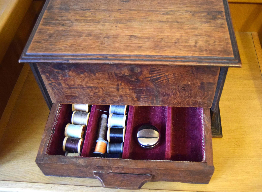 Antique Victorian Oak Work Box Sewing Box with Drawer