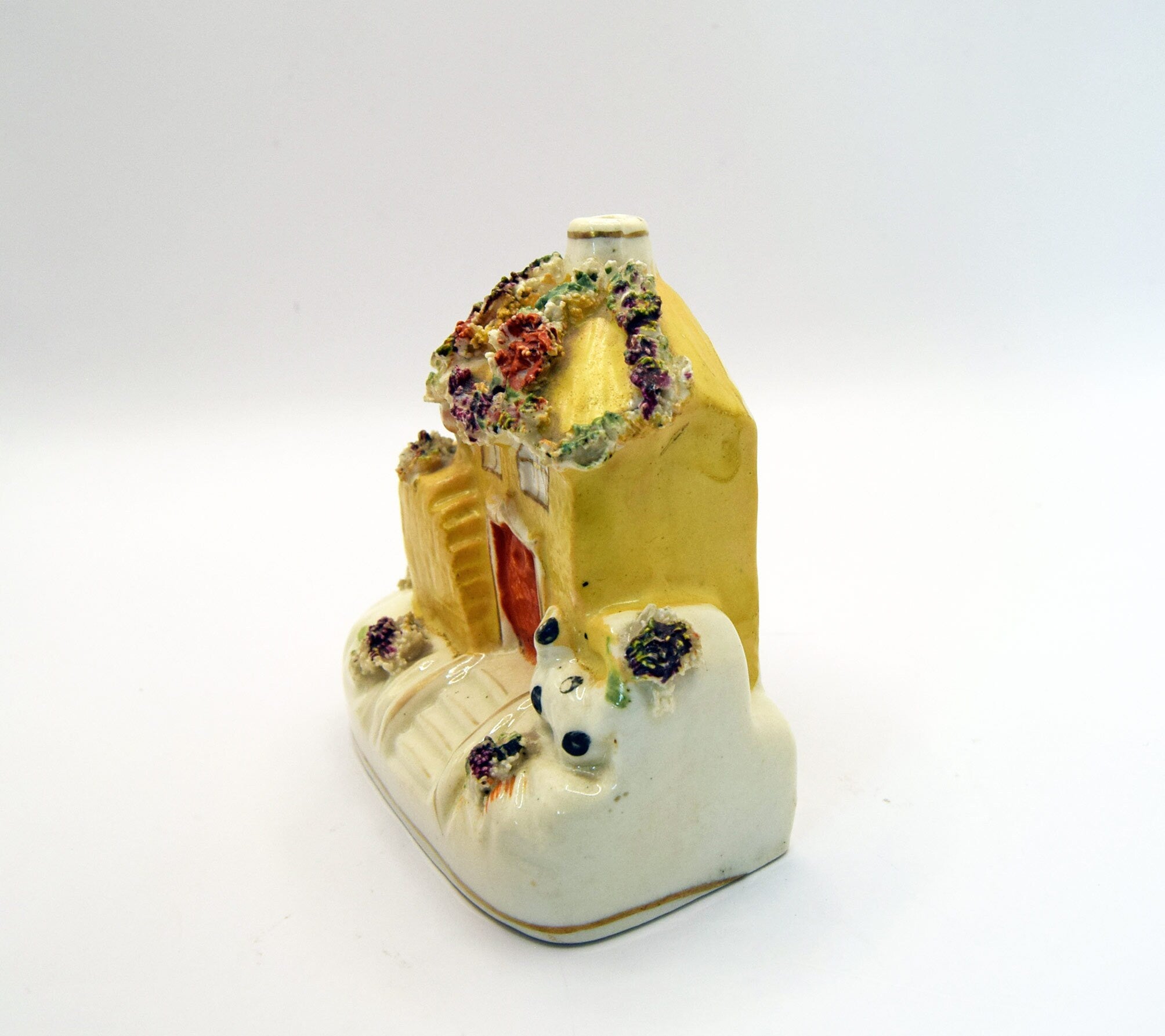 Staffordshire Flatback Pottery Pastille Burner c1840.  Rare pre-firing damage to rear.