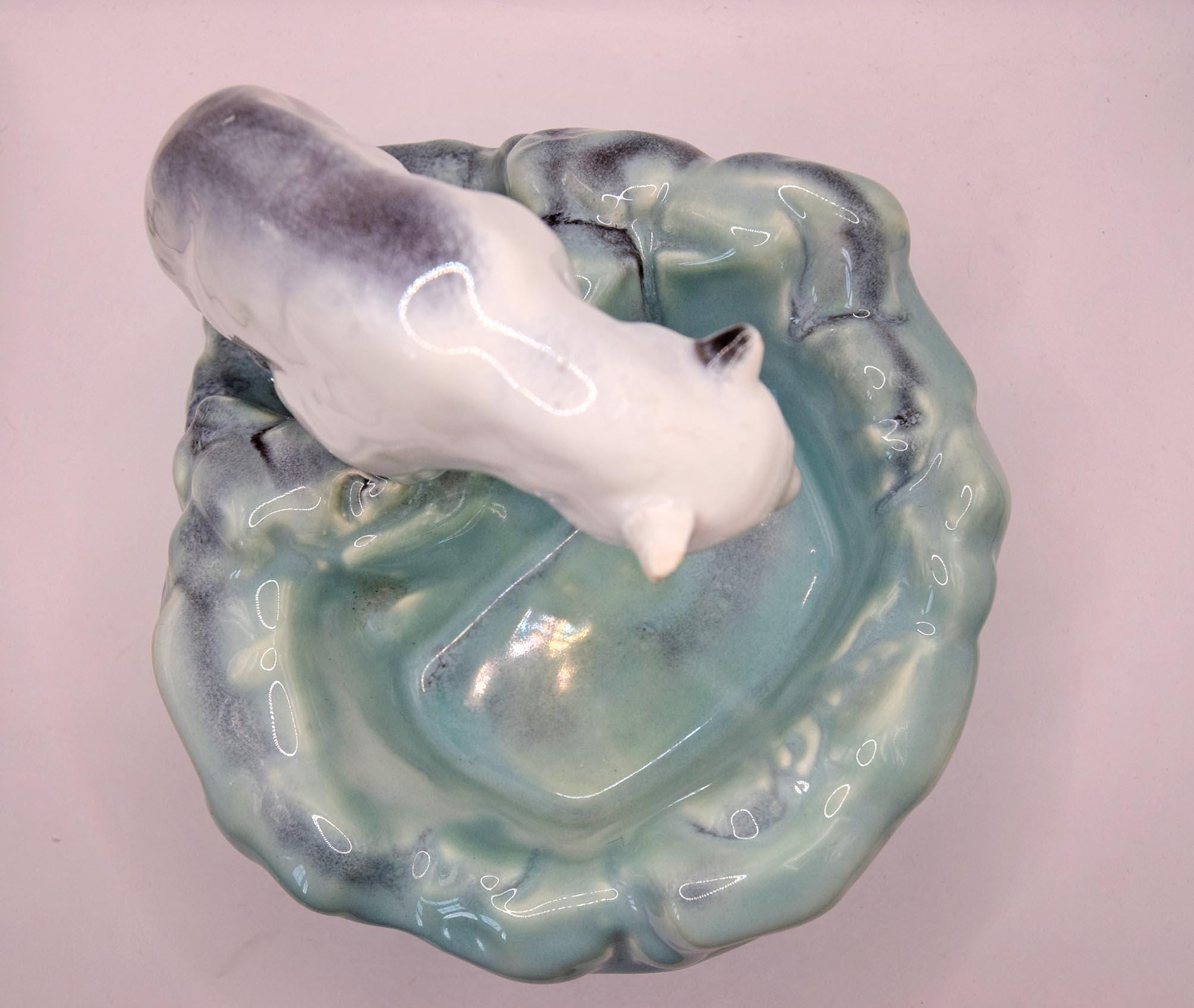 Art Deco Ditmar Urbach Polar Bear Bowl, 1930s Czechoslovakian Ceramic Dish
