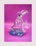 Vintage Italian Clear Glass Toucan and flower on blue rock  c1980s
