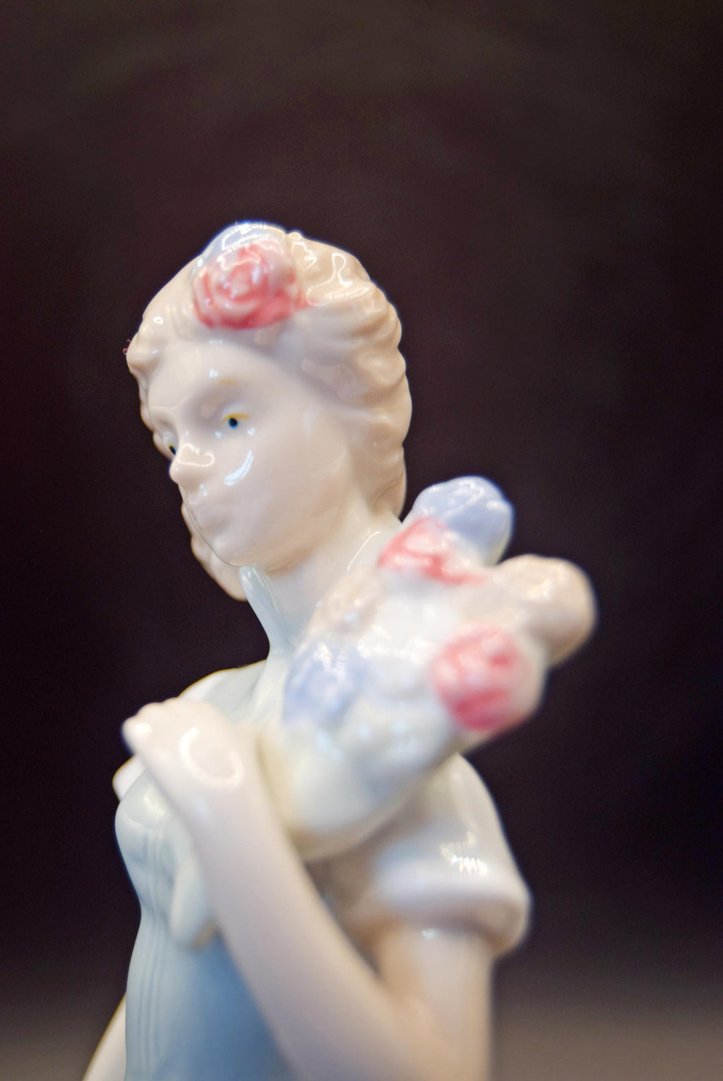 Porcelain Primavera Figurine Of a Girl with a Bouquet of Flowers, Crown Mark