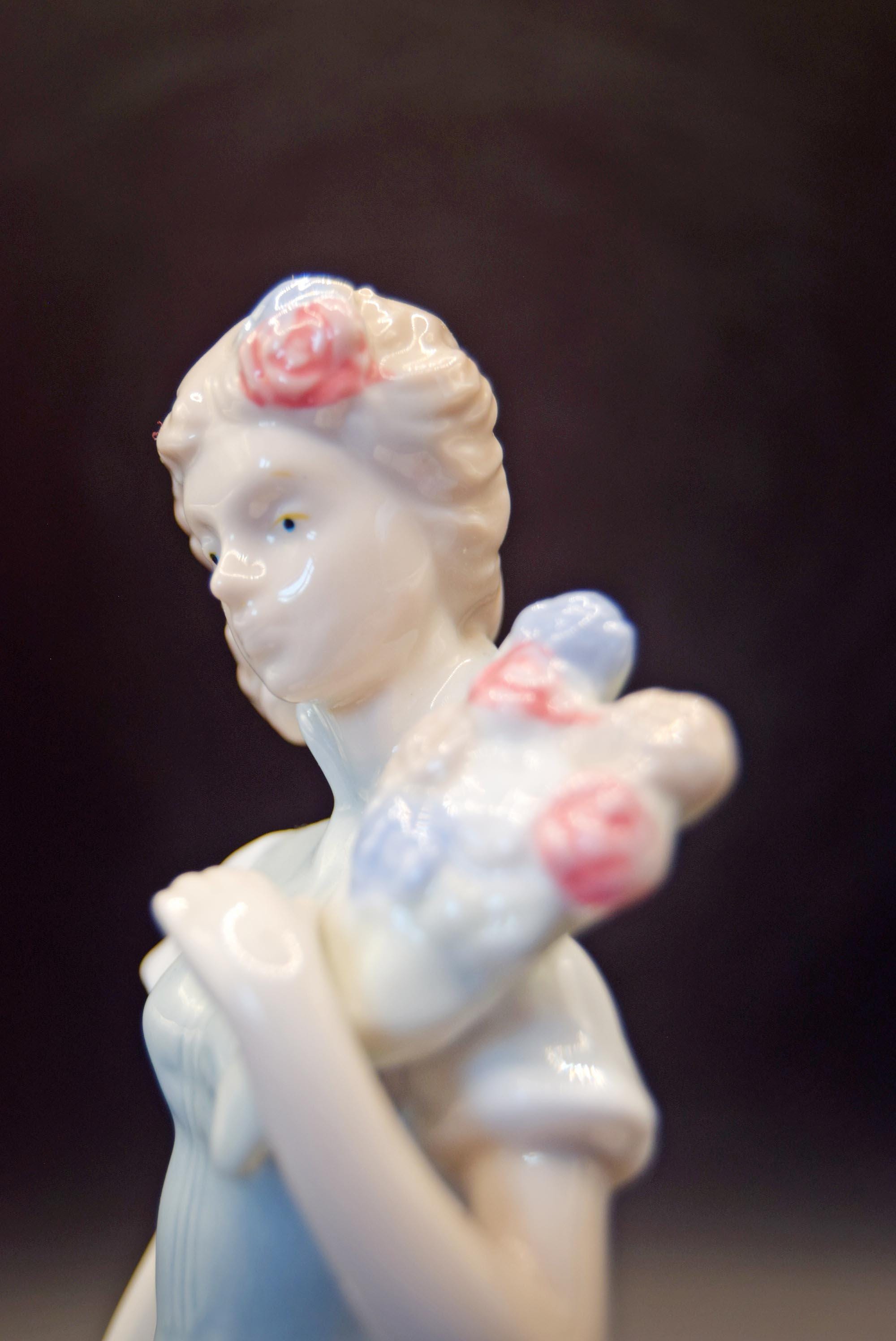 Porcelain Primavera Figurine Of a Girl with a Bouquet of Flowers, Crown Mark