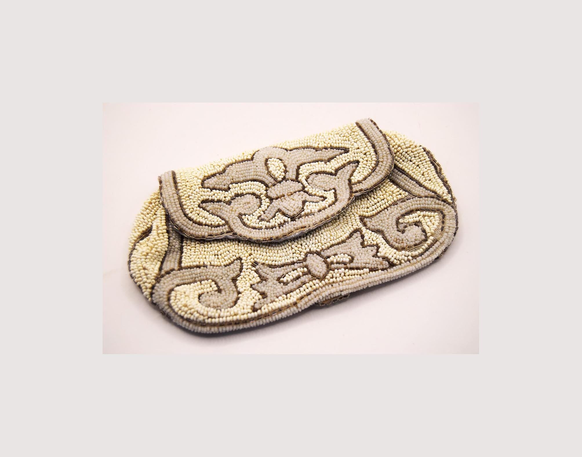 Vintage French Art Deco Beaded Evening Bag Purse with Hand Strap c1920s