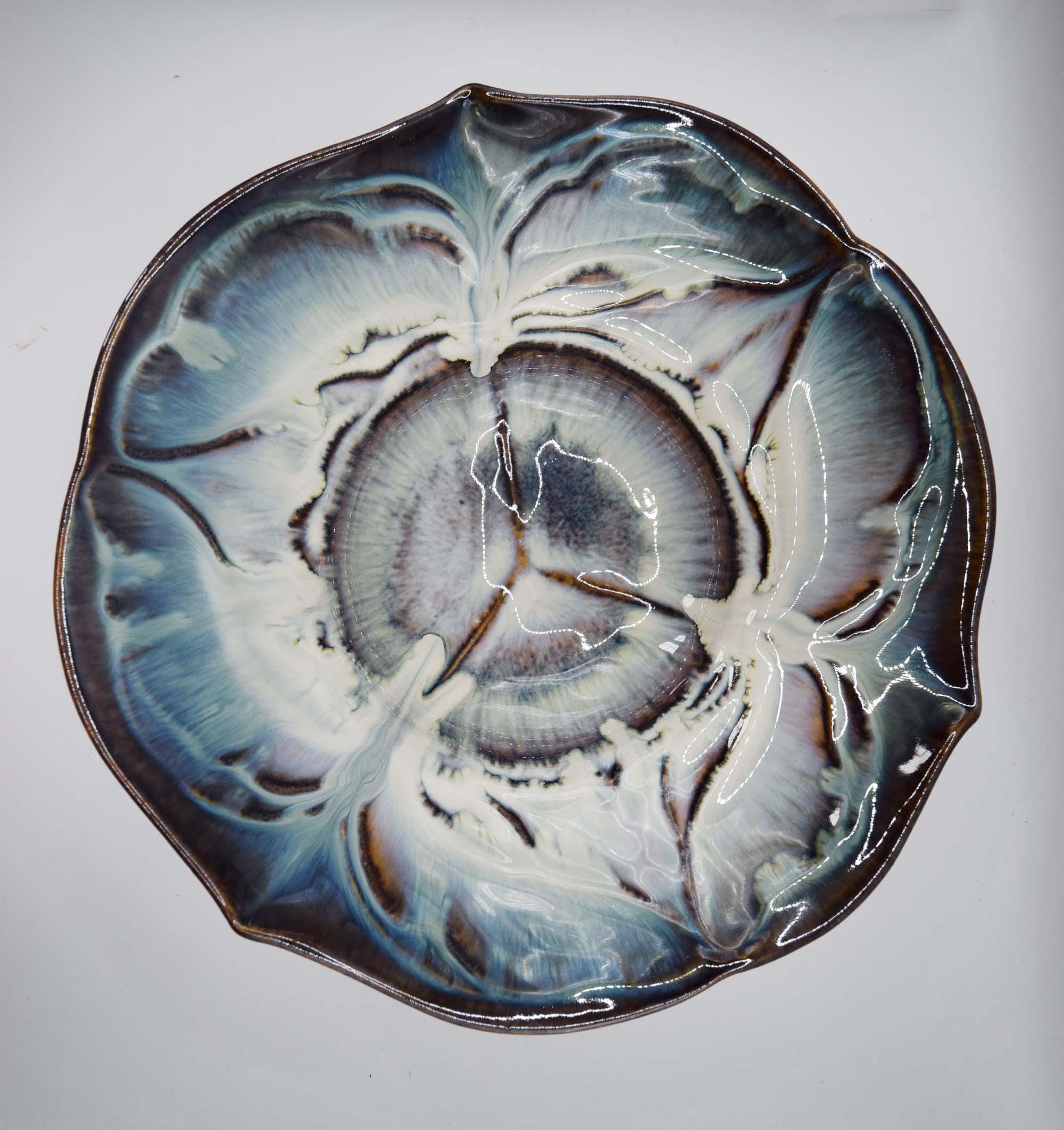 Vintage Bill Campbell Studio Art Pottery Lotus Bowl - Signature Drip Glaze