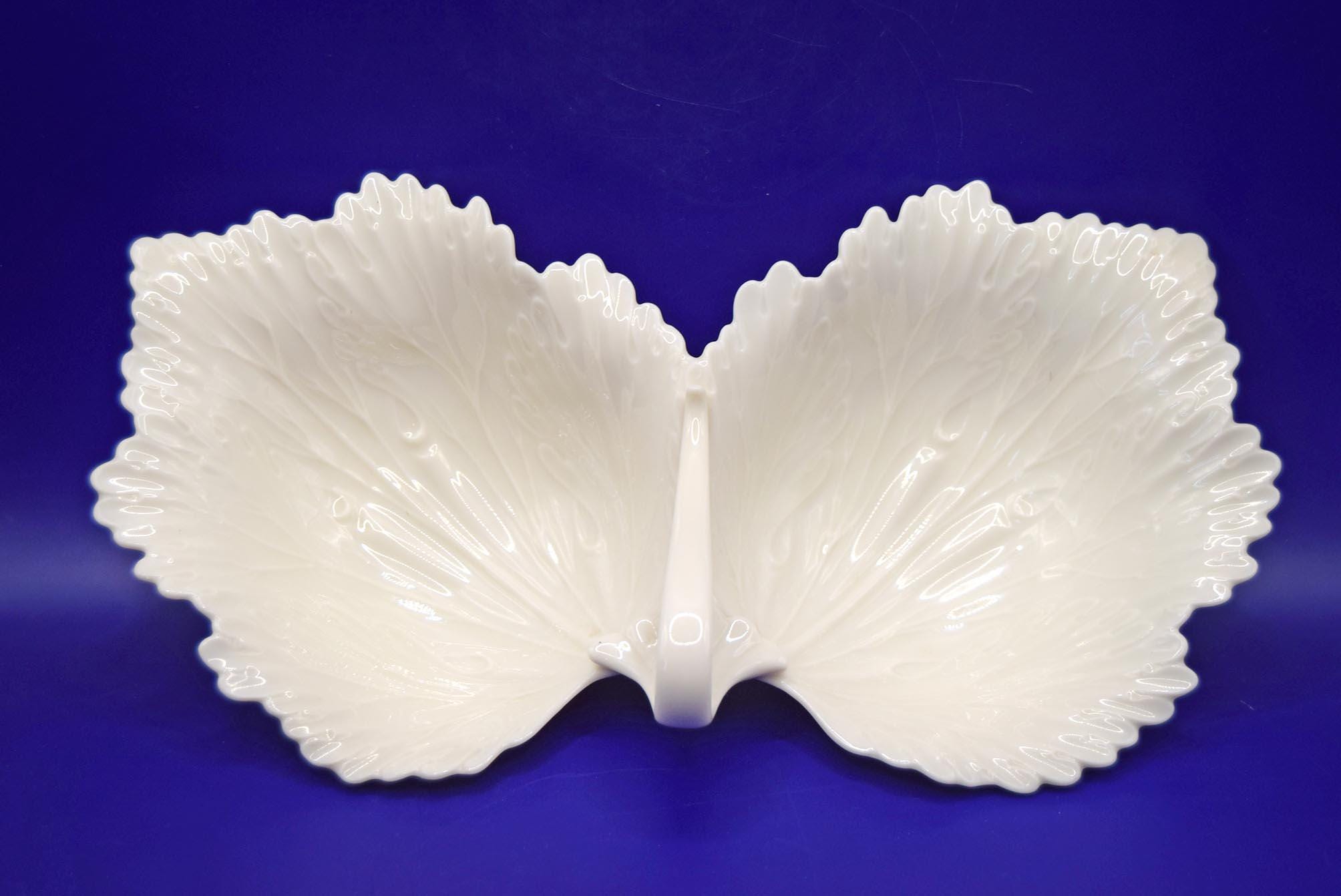 Vintage Lenox Double Leaf Sweet/Nut/Trinket Dish with Handle | Ivory Porcelain