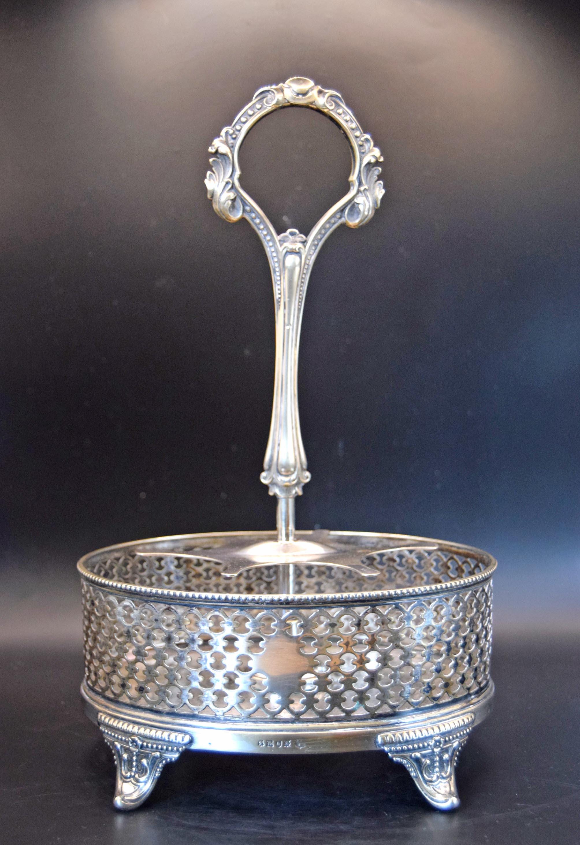 Victorian Silver Cruet Condiment Spice holder | James Deakin & Sons, Sheffield c1890 | Oval silver basket