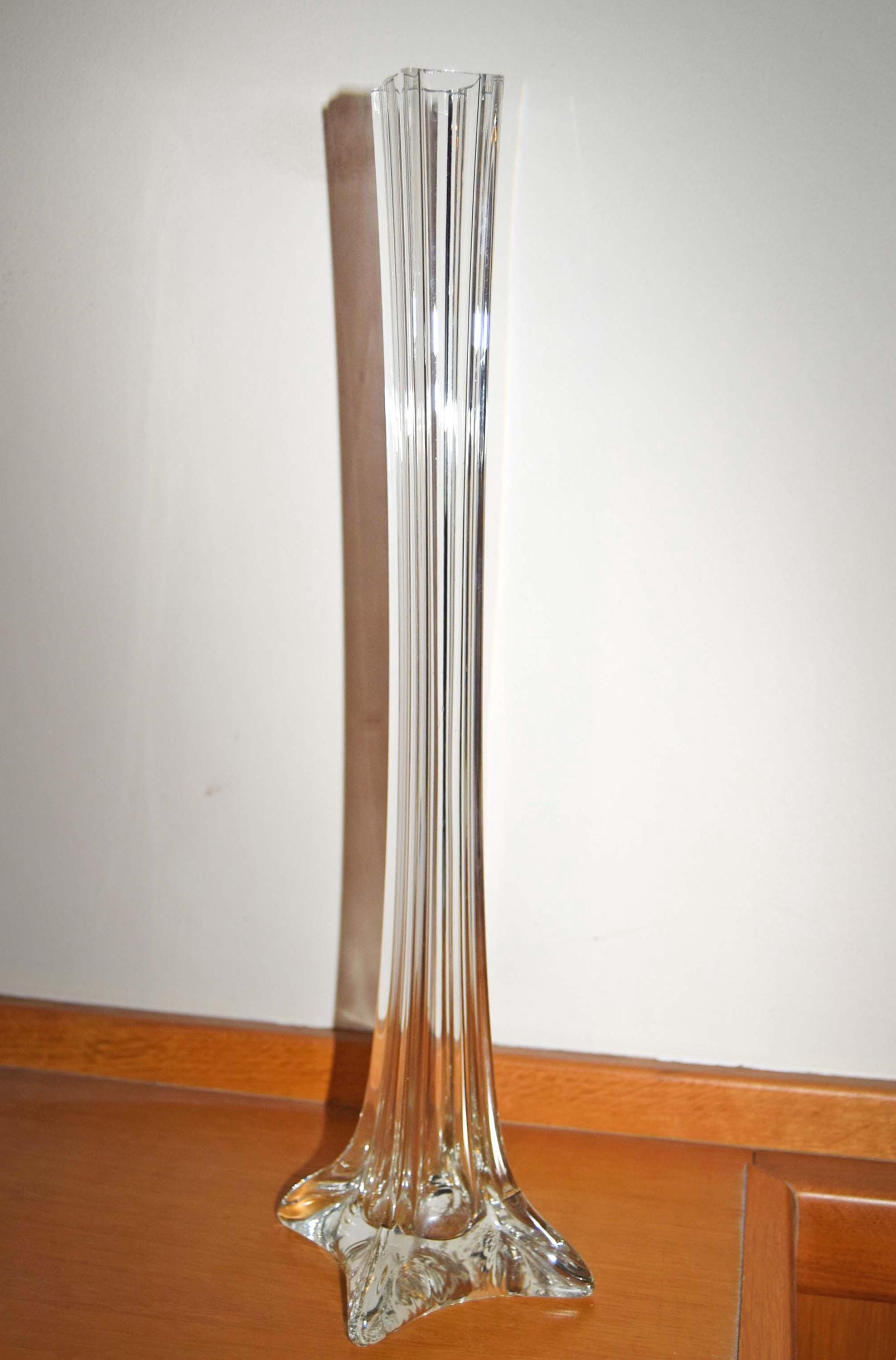 French Art Glass Tall Slim Vase 15 3/4" Footed Base c1950s Mint condition