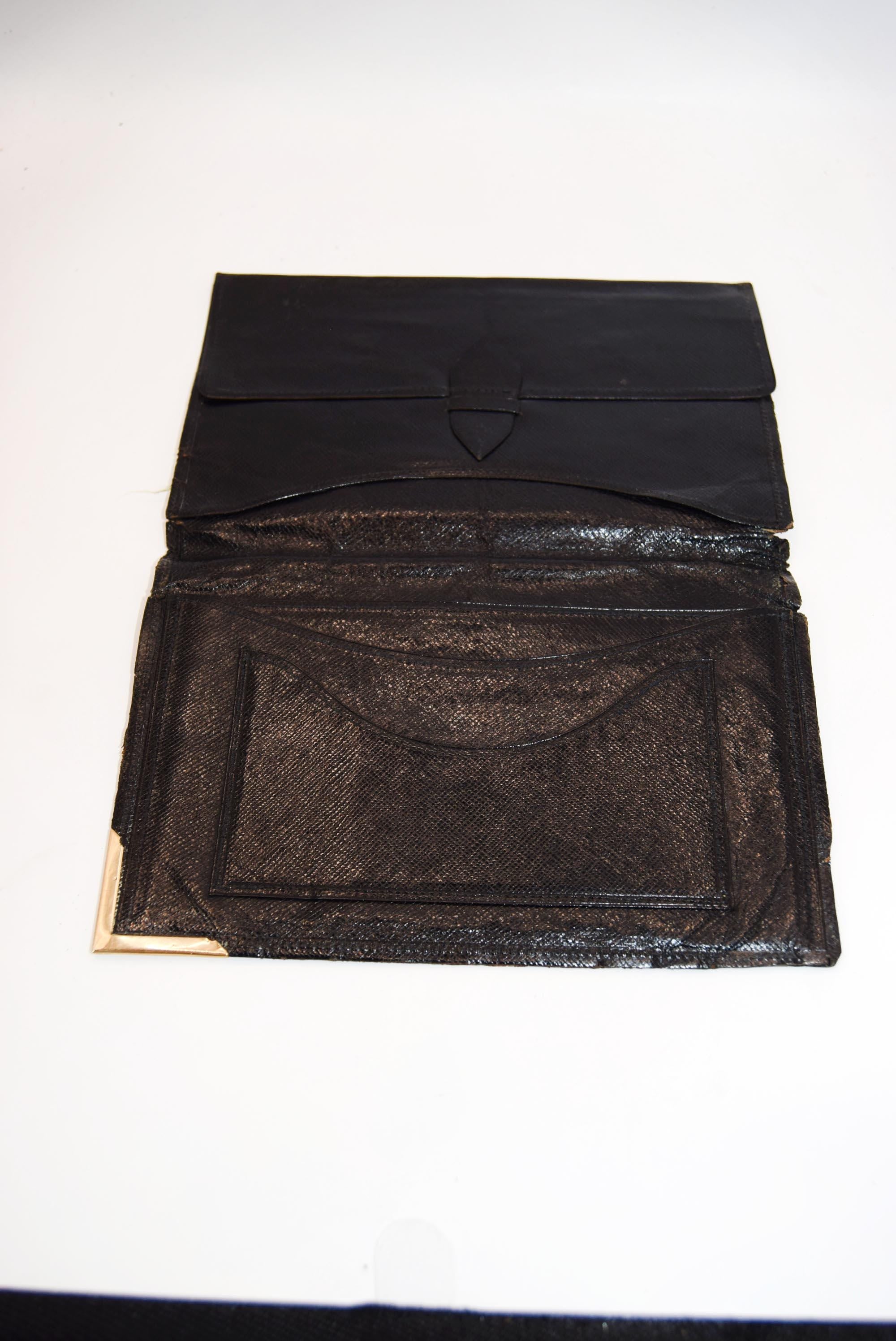 Vintage French SaintYves Leather Mens Slim Fold Wallet, Black