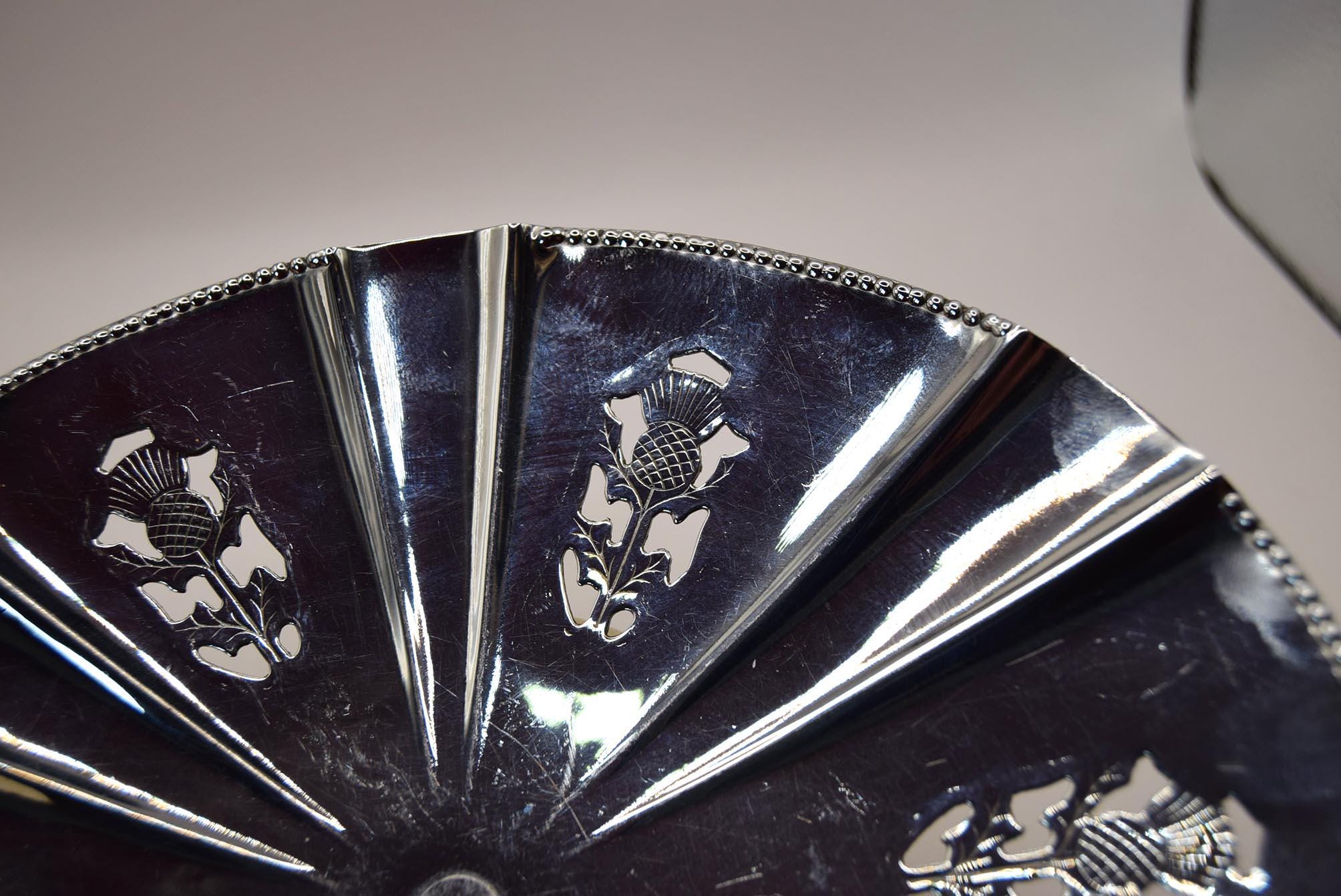 1930s Farnco England Footed Chromed Metal Serving Tray | Scottish Thistle motif