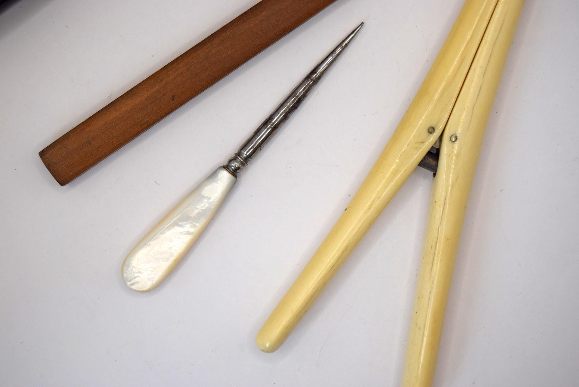 Antique Victorian Sewing Tool Set | M.O.P Awl, Bone Glove Stretcher