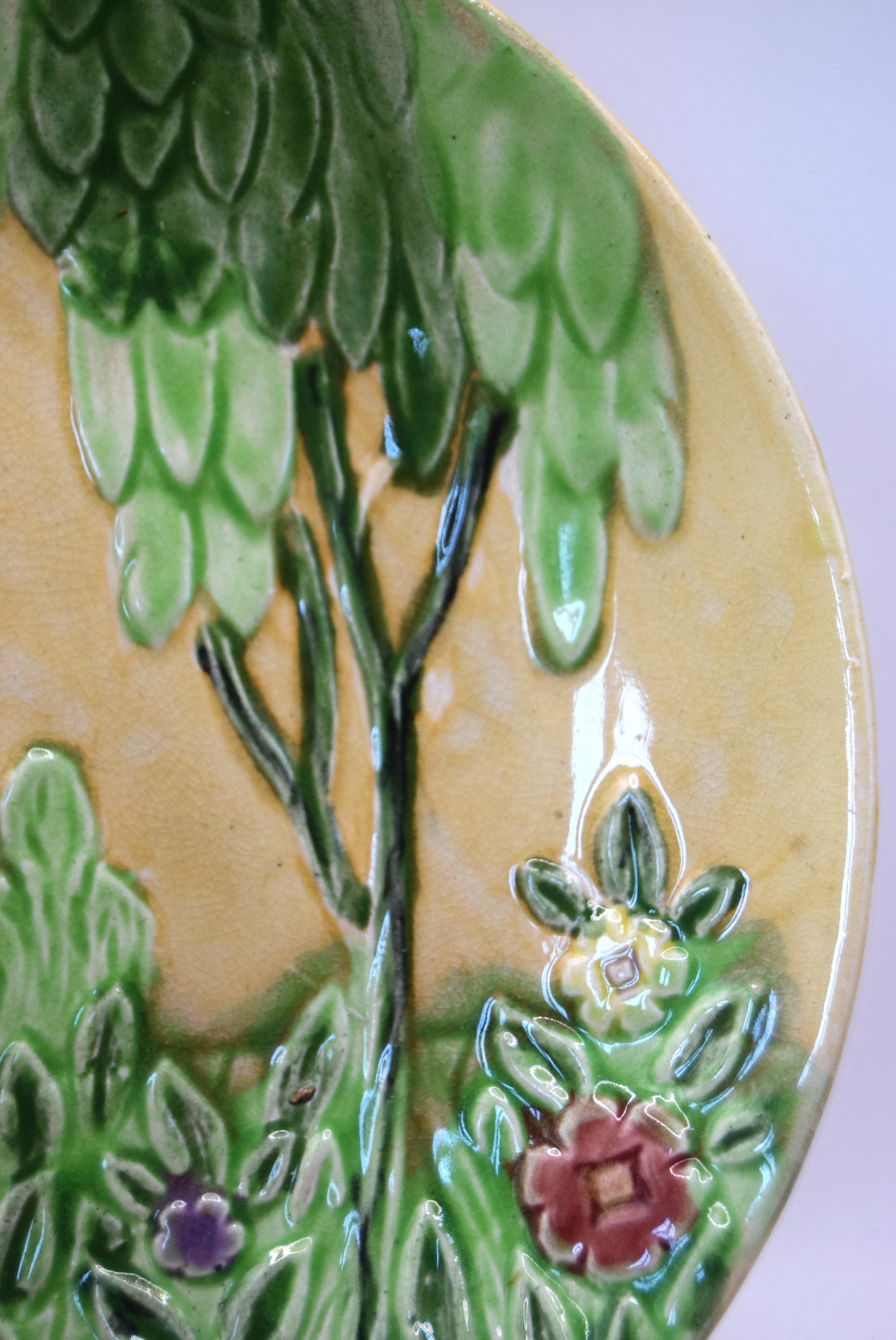 2 x Antique Majolica plates - Shorter & Son Staffordshire plates. Cottage Garden design. 1920s