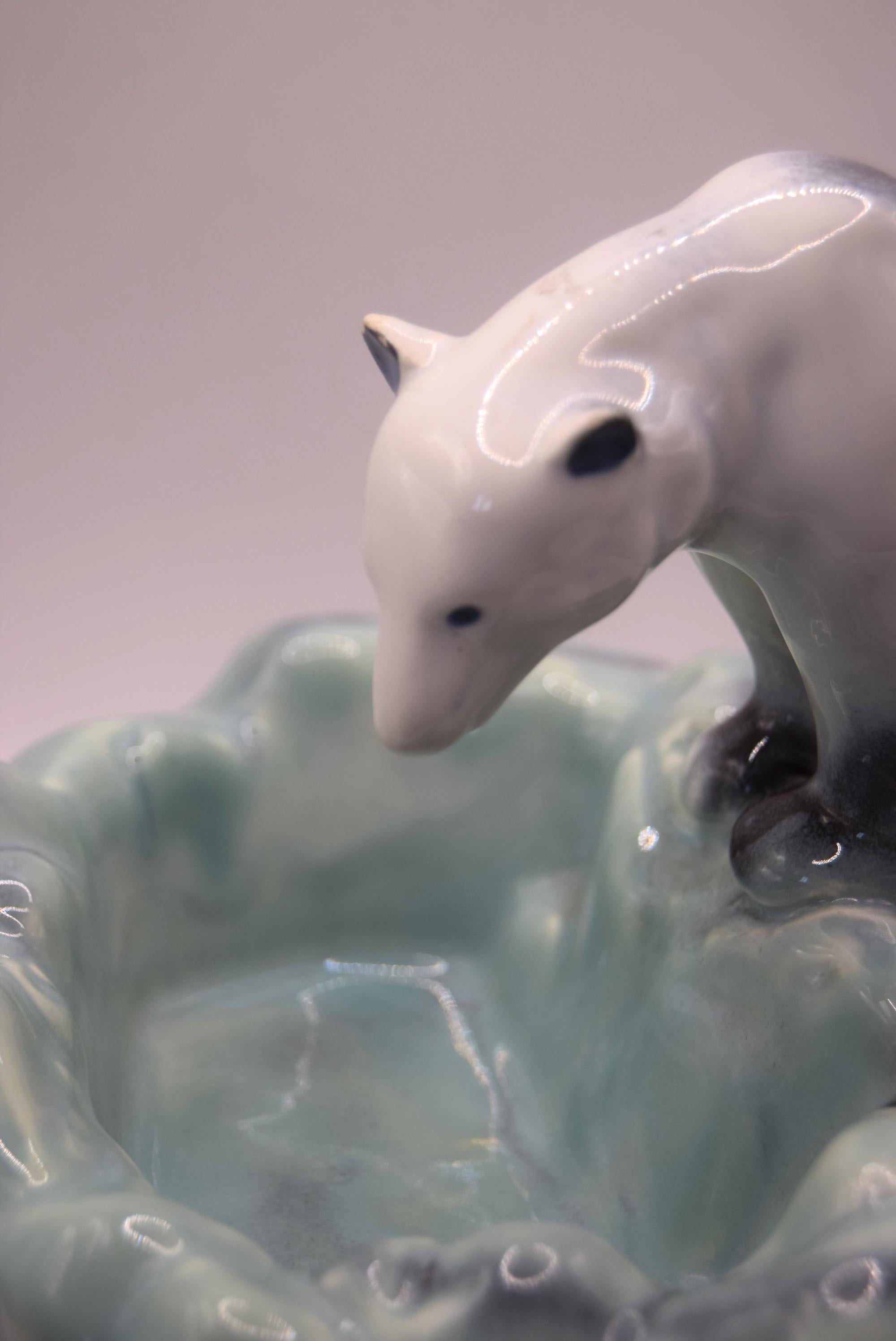 Art Deco Ditmar Urbach Polar Bear Bowl, 1930s Czechoslovakian Ceramic Dish