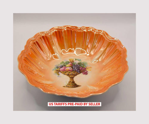Antique Victoria Czechoslovakia Lustre Ware Bowl~ Orange~ Fruit Design c1920