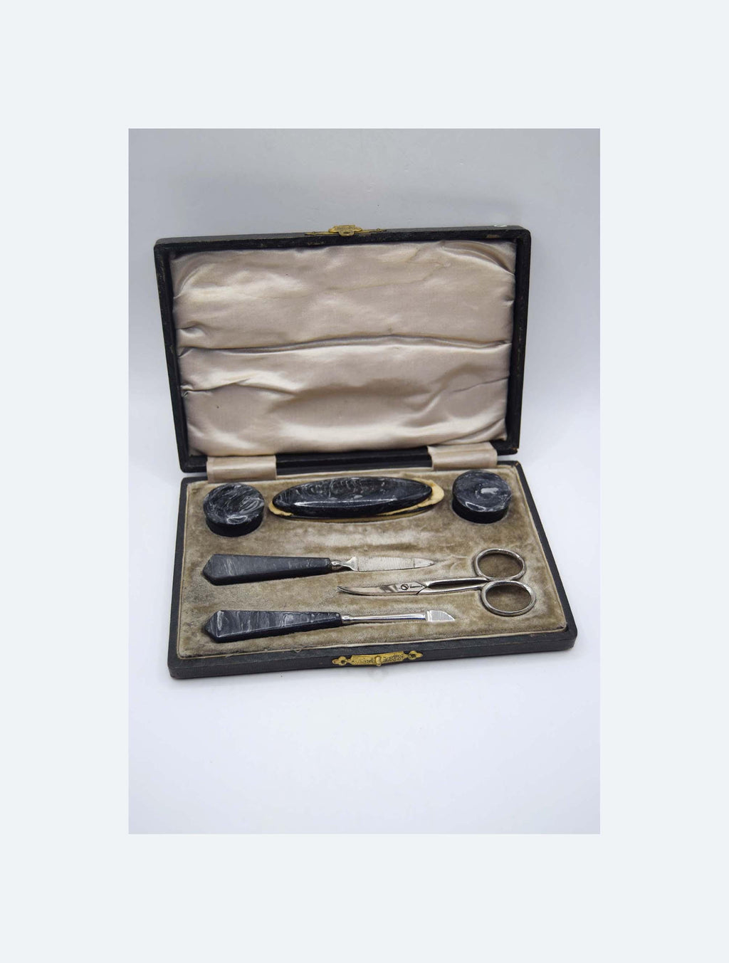 Vintage Art Deco Manicure Set, Complete 1930s Swirl Celluloid in Original Box