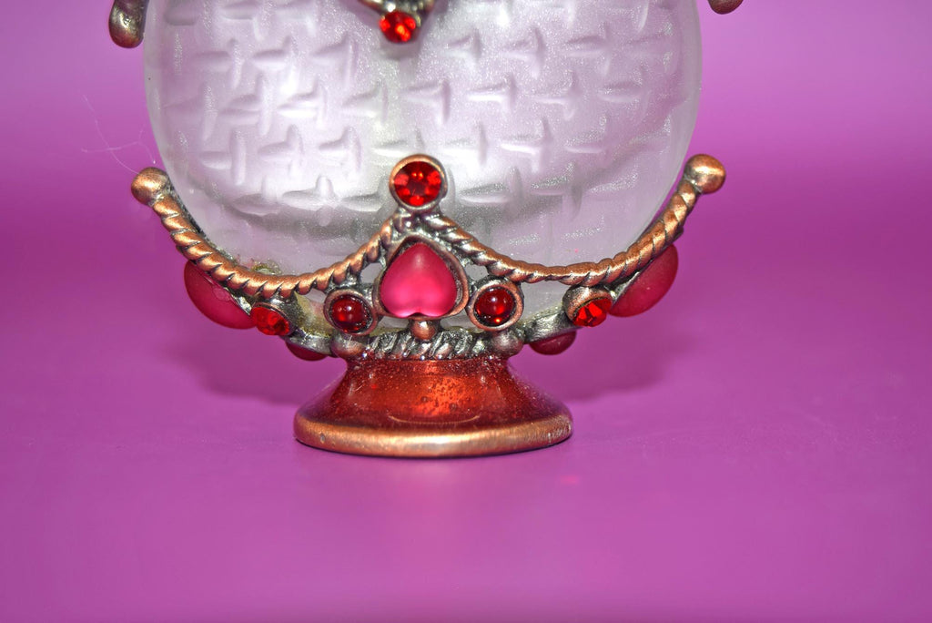 Vintage Perfume Bottle: 1940s Rhinestone Bronze Basket, Crystal Finial