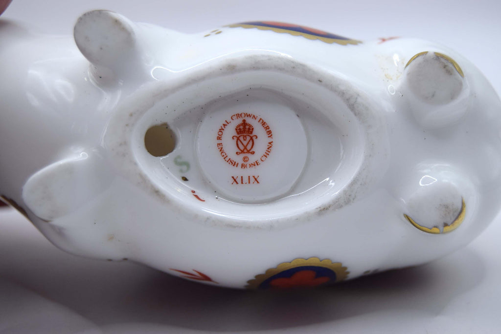 Royal Crown Derby Pig Paperweight, Vintage English Bone China, Old Imari, Mint