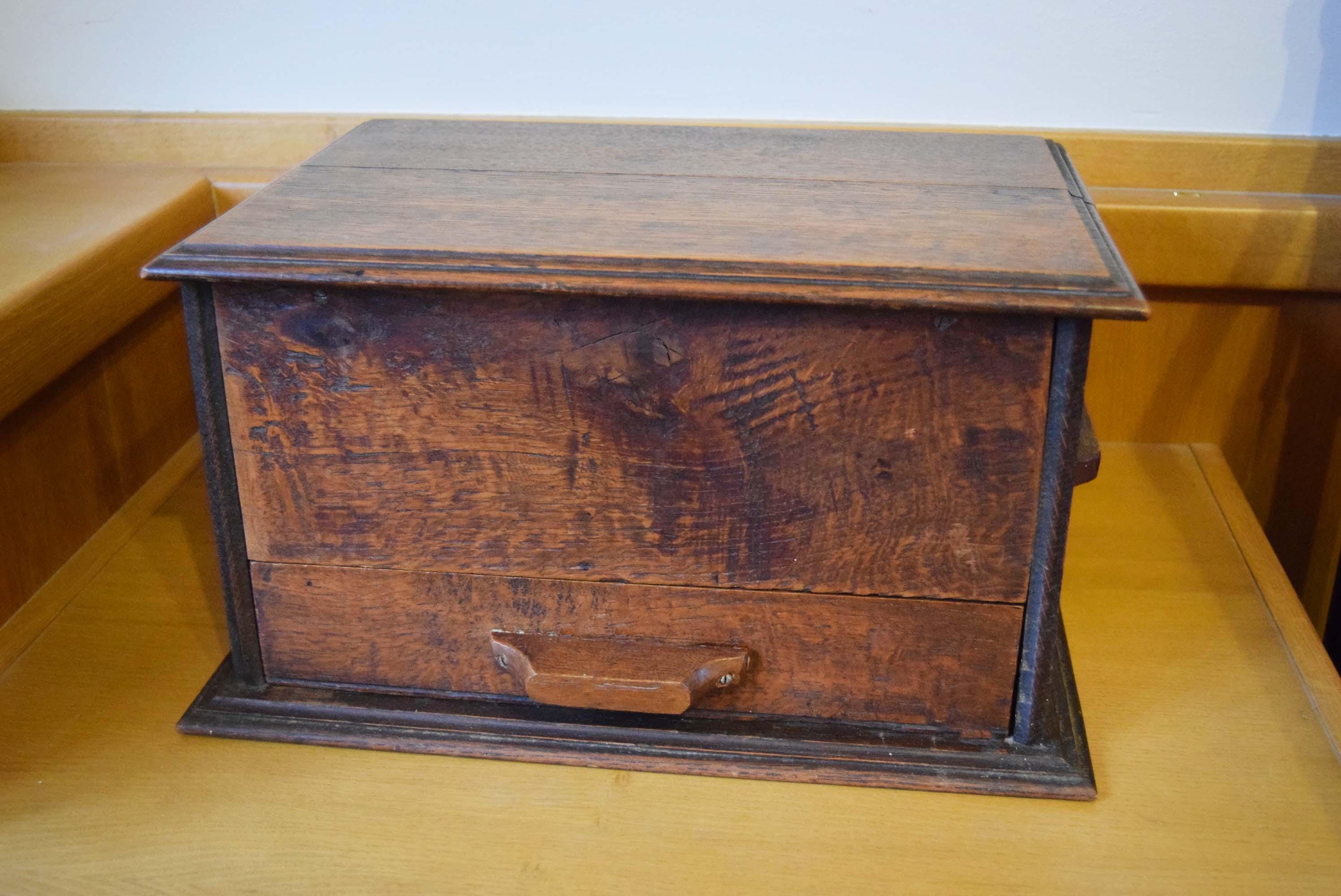 Antique Victorian Oak Work Box Sewing Box with Drawer