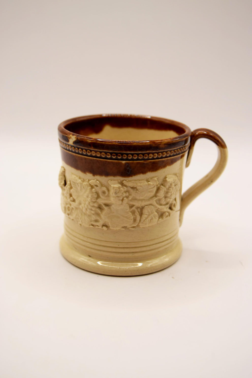 Rare Antique Salt Glazed Pottery Childs Mug Staffordshire c1830s