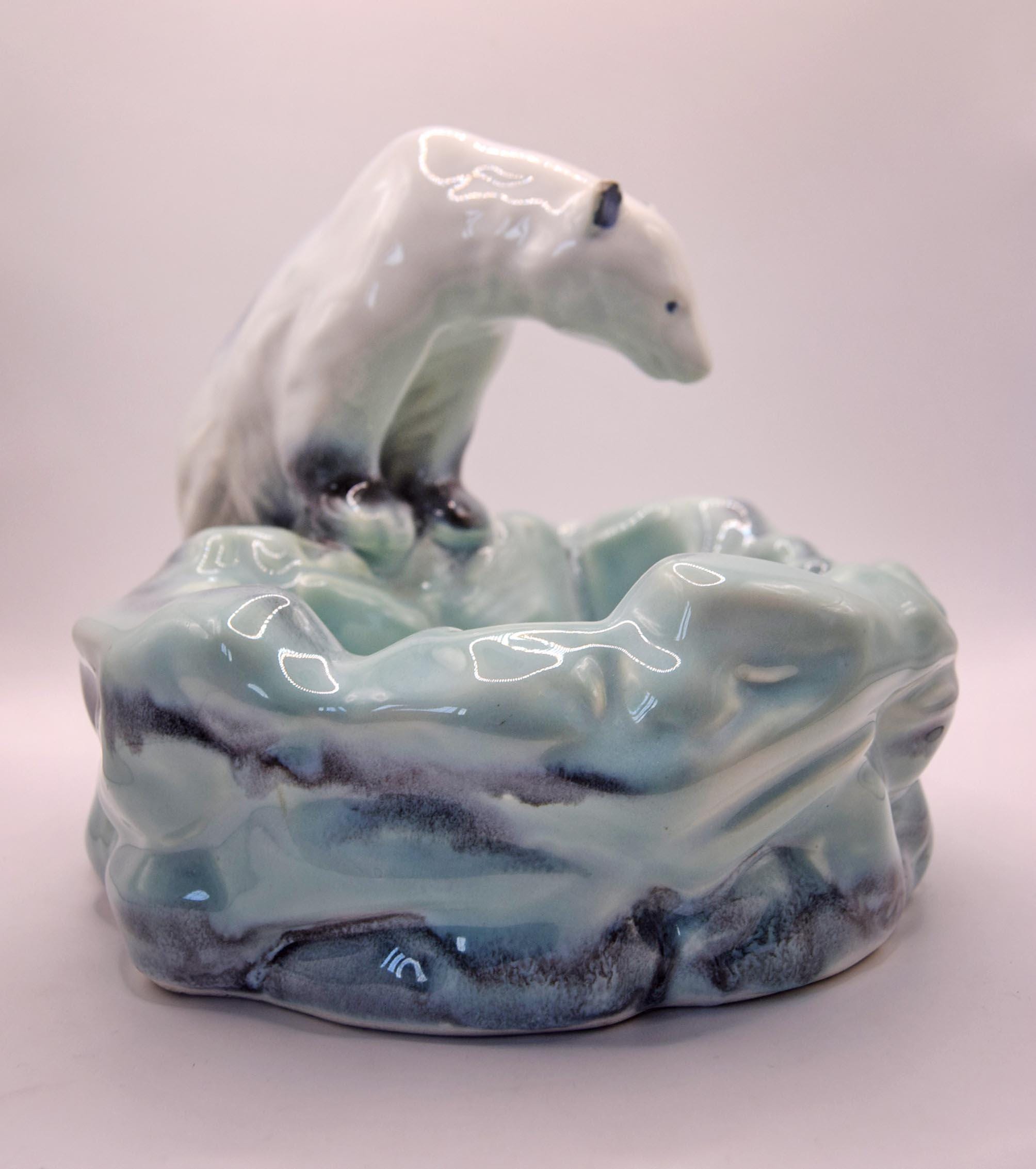 Art Deco Ditmar Urbach Polar Bear Bowl, 1930s Czechoslovakian Ceramic Dish