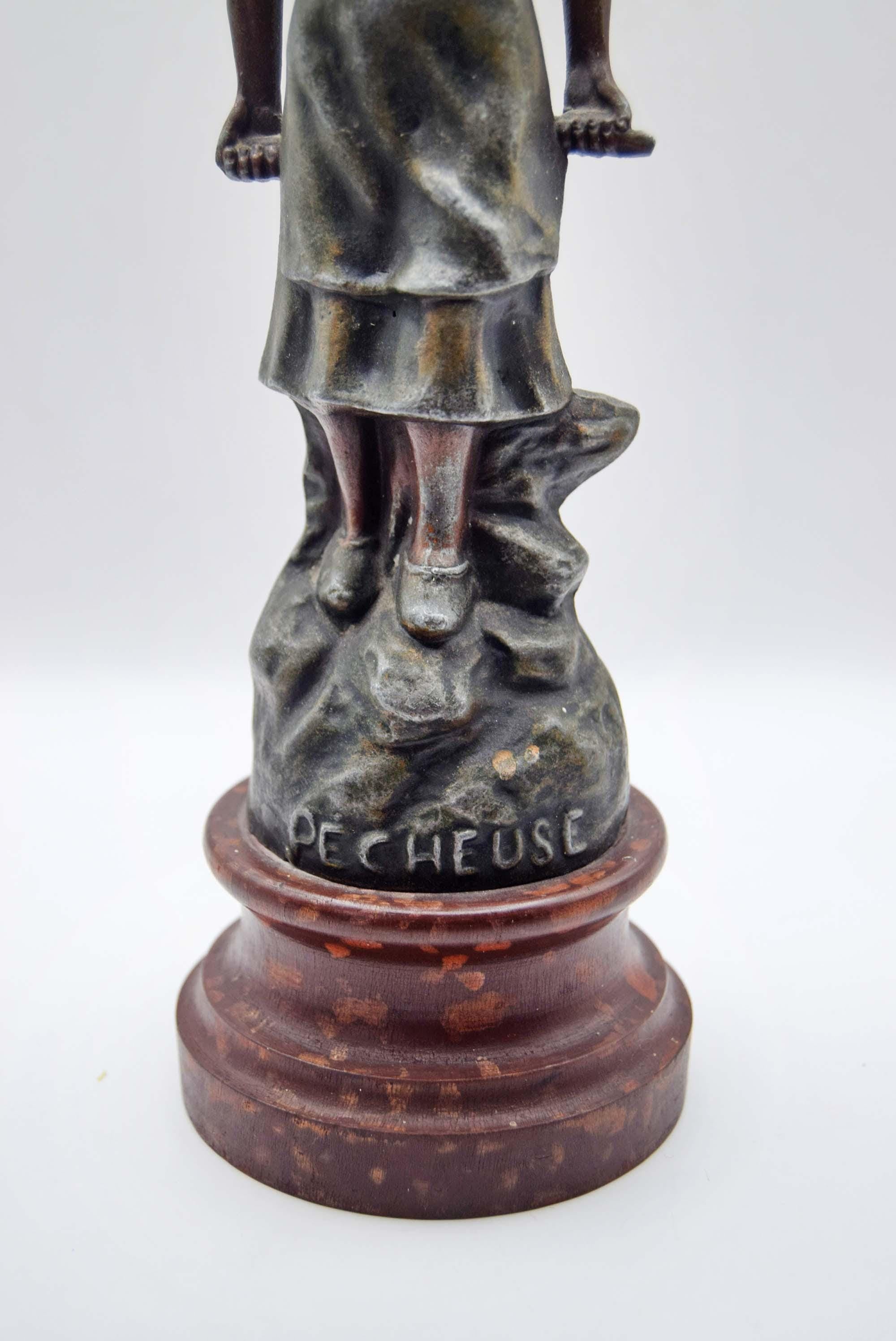 Late 19thC 'Pecheuse' French Spelter Figurine - Fisherwoman - 11.5"