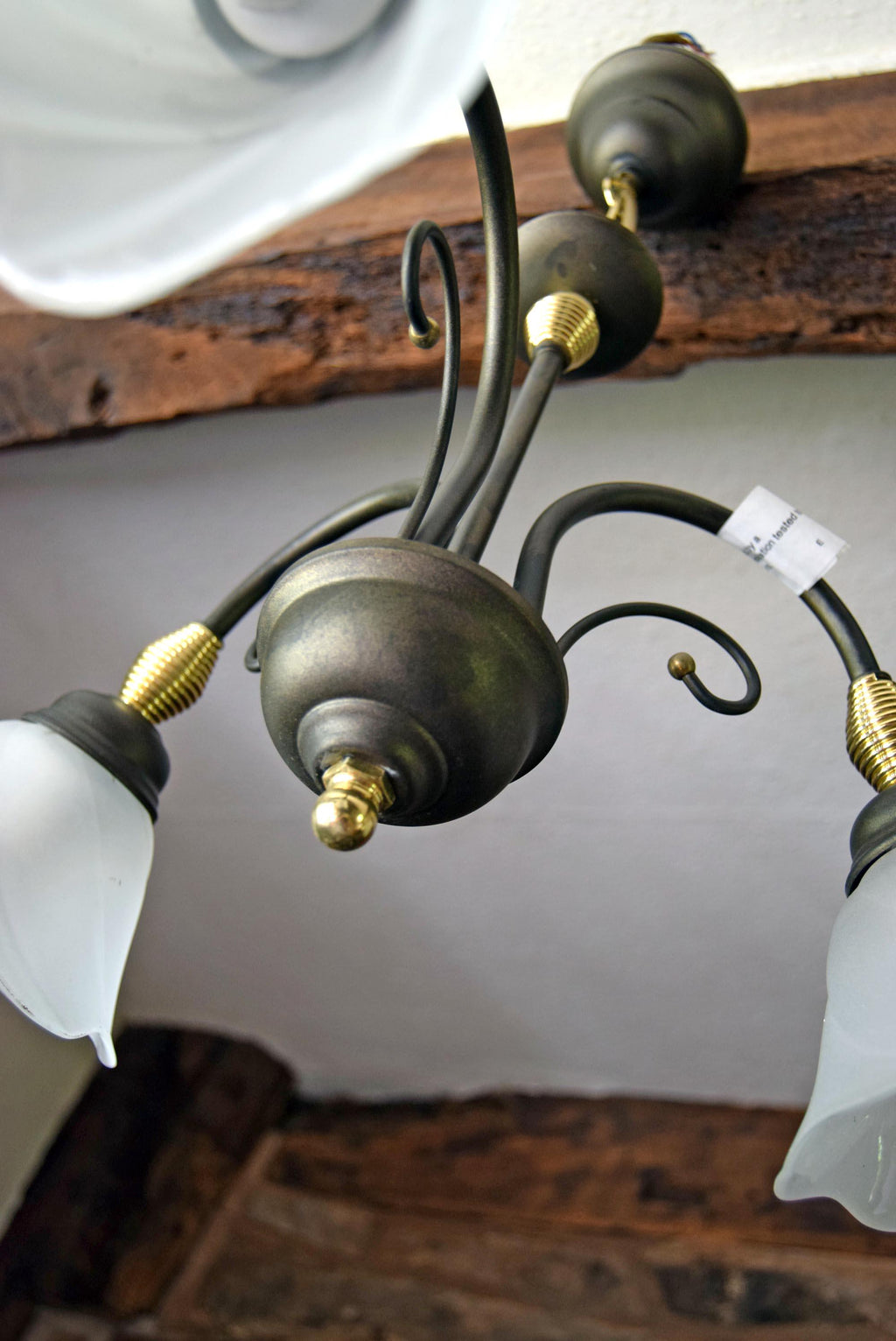 Vintage Tulip Chandelier: Frosted Glass & Brass Accent - Retro Light